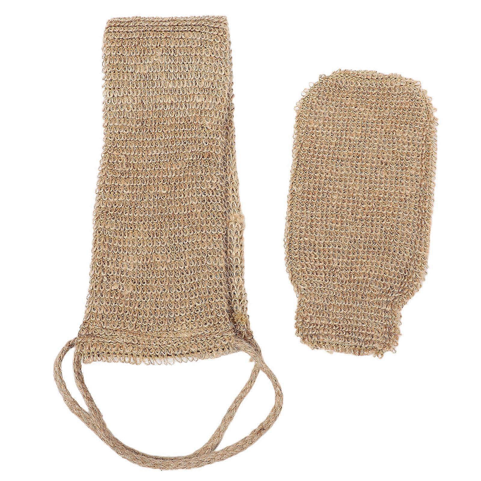 Exfoliating Back Scrubber Bath Gloves Set with Sisal Shower Towel for Comfortable Bathing Experience 2 Pieces Coffee