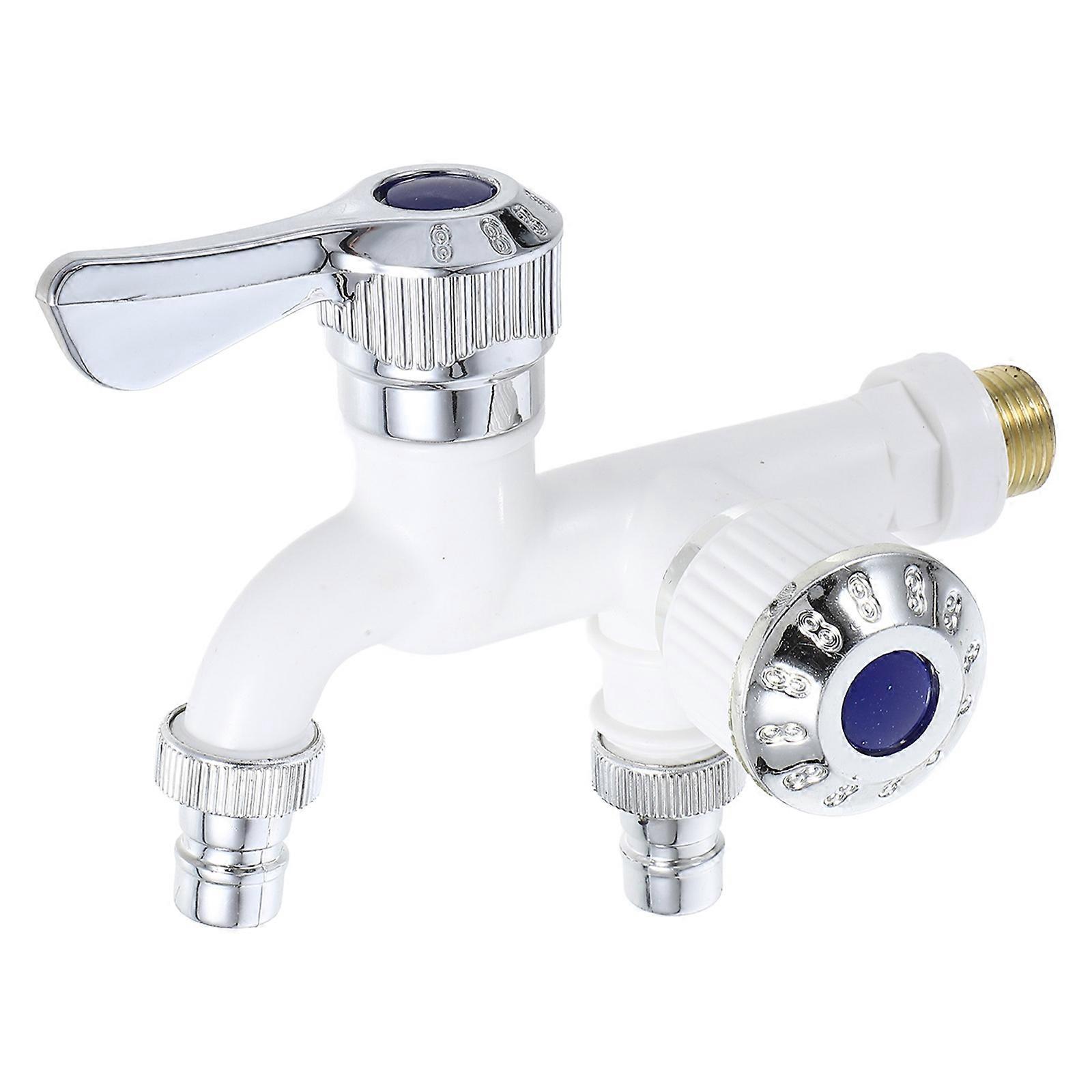 Dual Outlet White Washing Machine Faucet for Home Use ABS Metal SpaceSaving Design 1.5 x 1.5 x 3.5 Inches