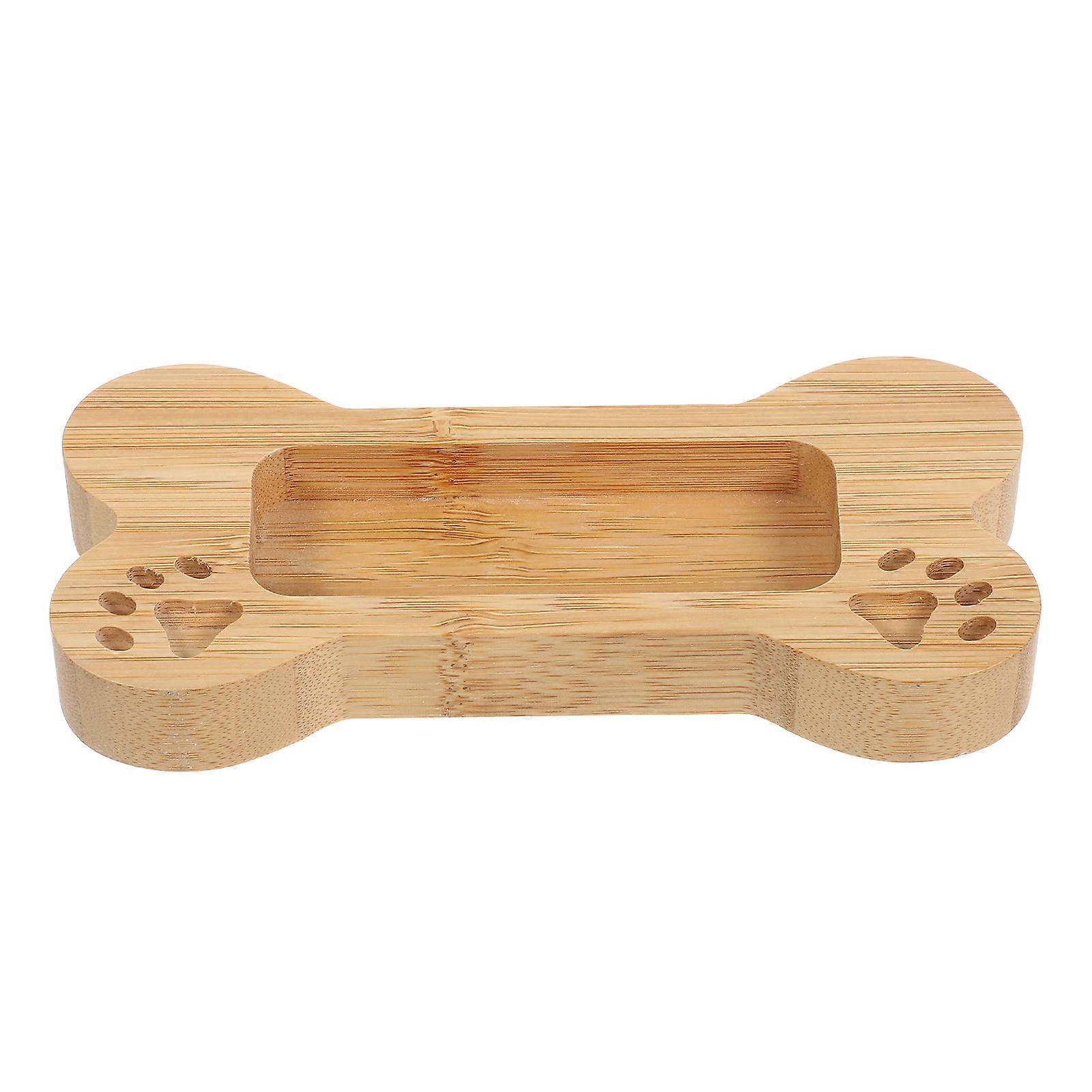 Bamboo Business Card Holder with Cute Dog Bone Design for Organizing and Storage in Beige