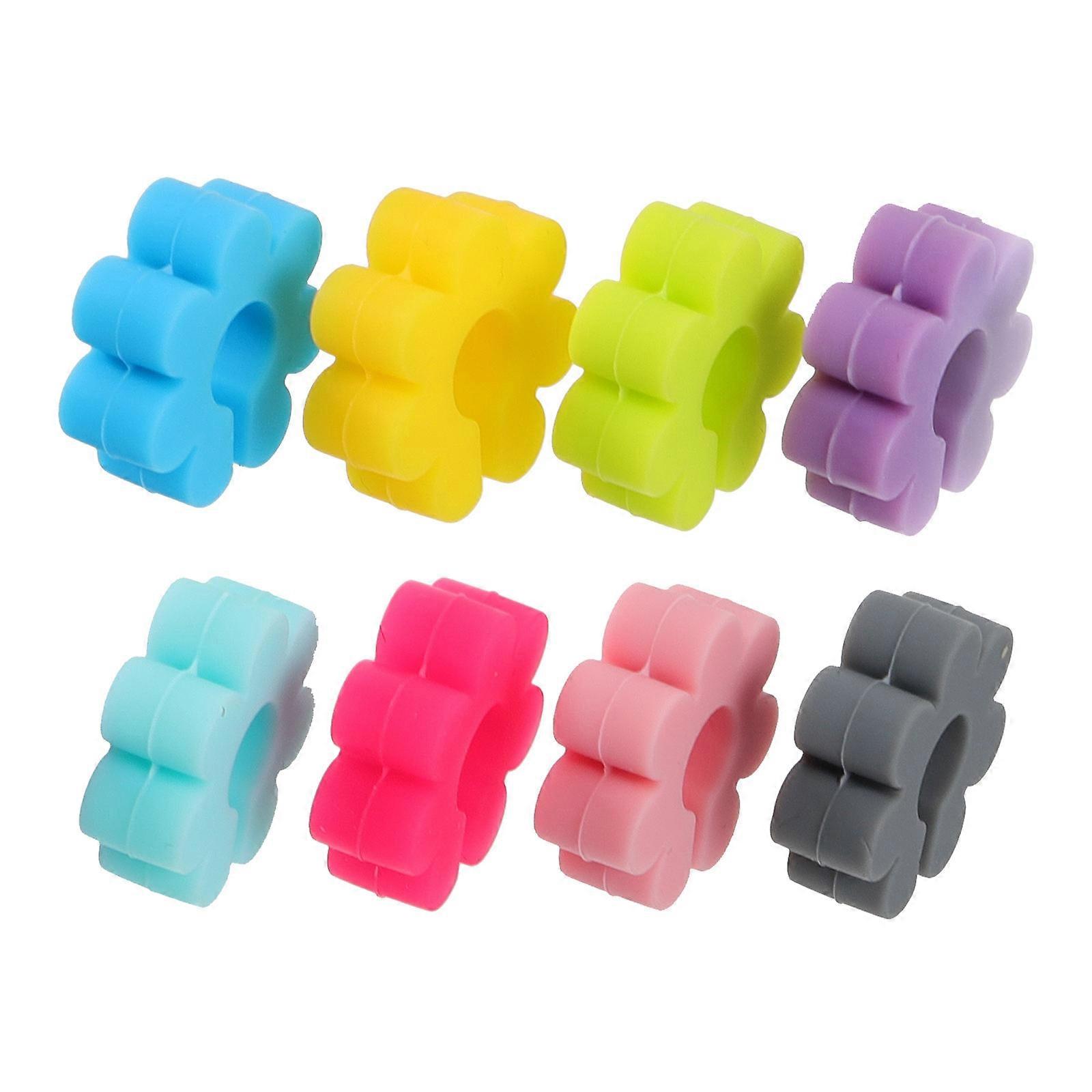 8Pcs Assorted Color Silicone Flower Shape Wine Glass Charms Drink Markers for Party