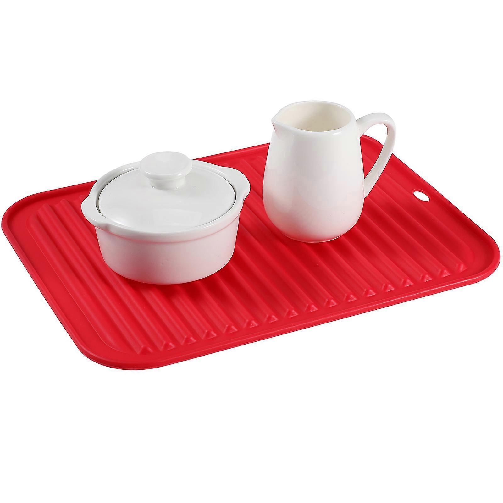 Wave Pattern Insulation Mat for Kitchen Storage Dish Cup Drying Rack Drainer Tray Tableware Water Drain Tool Red