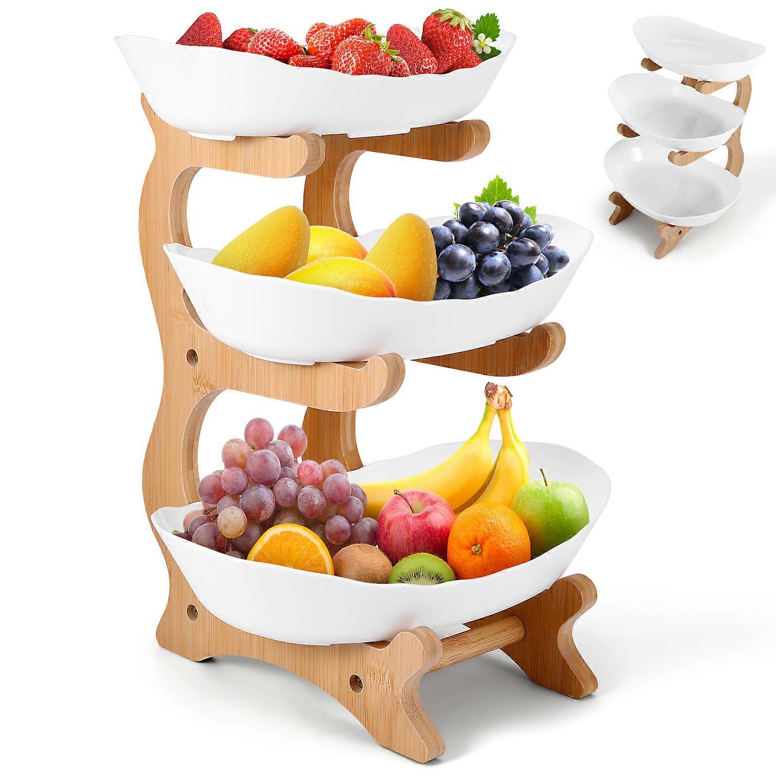 Three-Tier Fruit Storage Rack White Tray