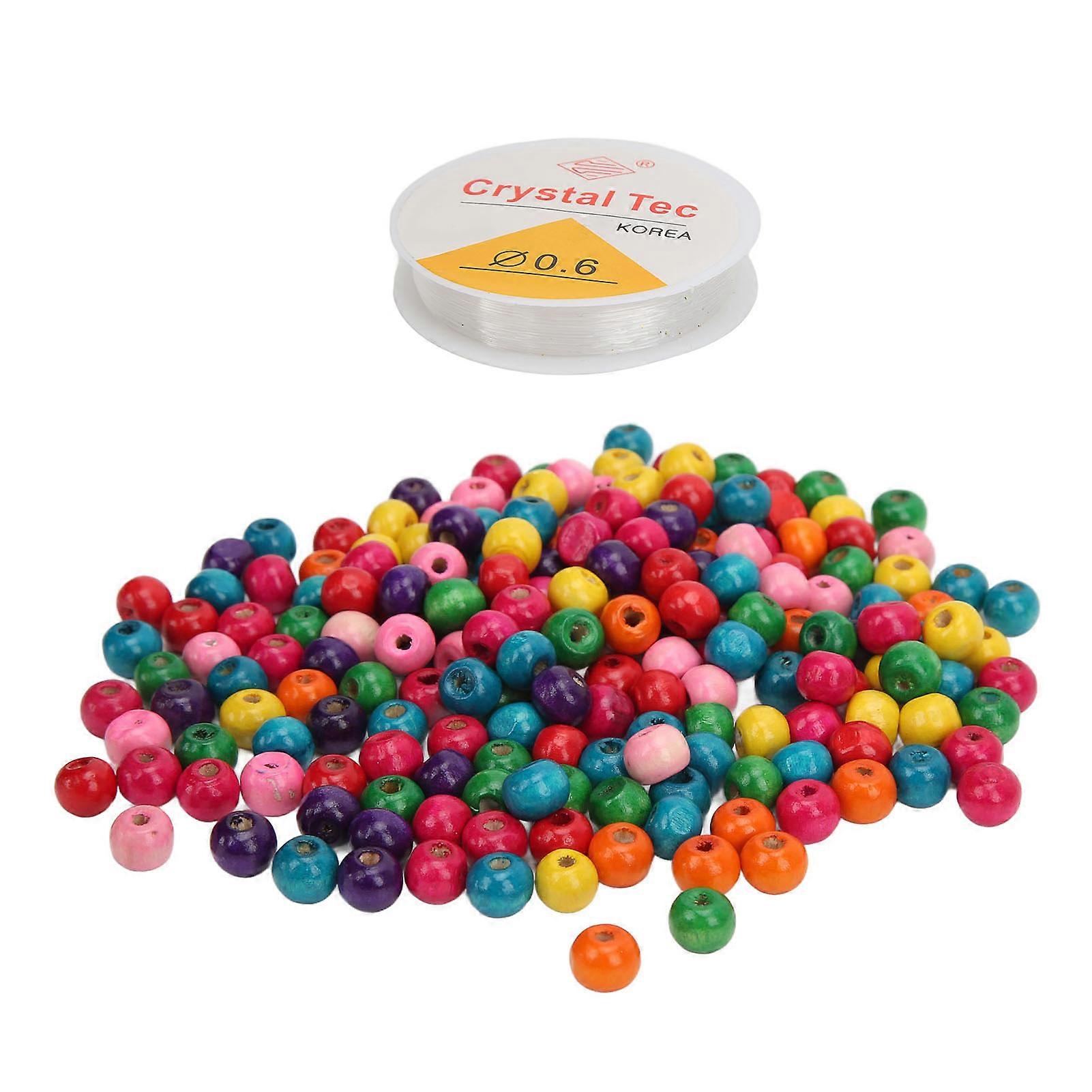 601 قطعة متنوعة اللون جولة الخرز الخشب 3 أحجام مع أسلاك السمك للمجوهرات الأساور قلادة القرط صنع DIY الحرفية