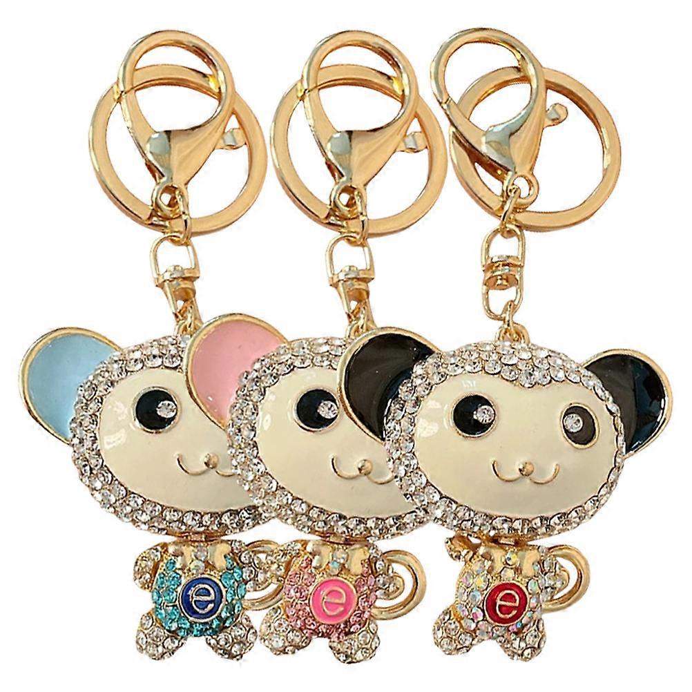 Zinc Alloy Keychain Monkey Shape 3Set Cartoon Style Car Keys DIY Production Unique Design