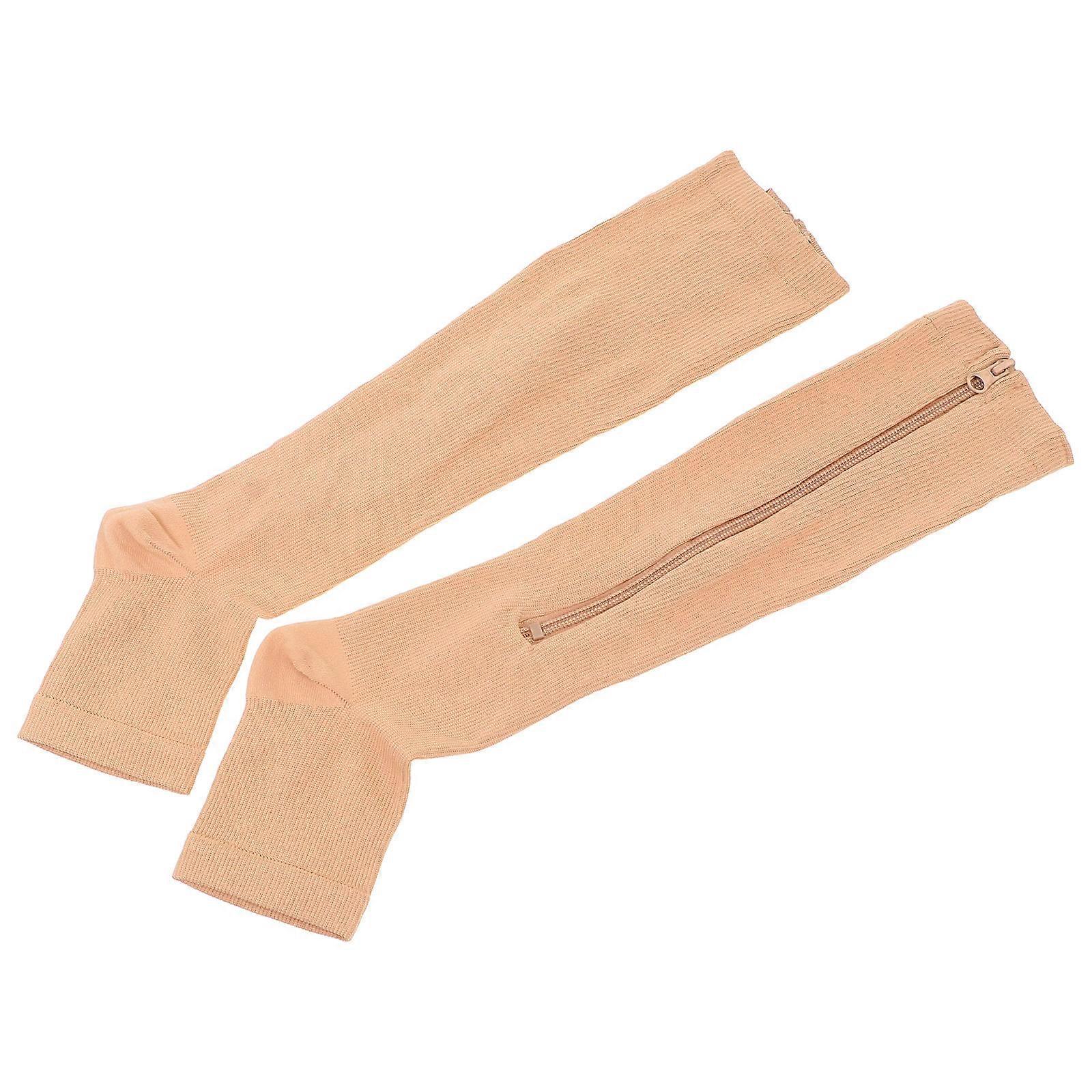 Zipper Design Breathable Stockings For Jogging Running Cycling Outdoor Sports Size S/M Elastic Compression 1Pair