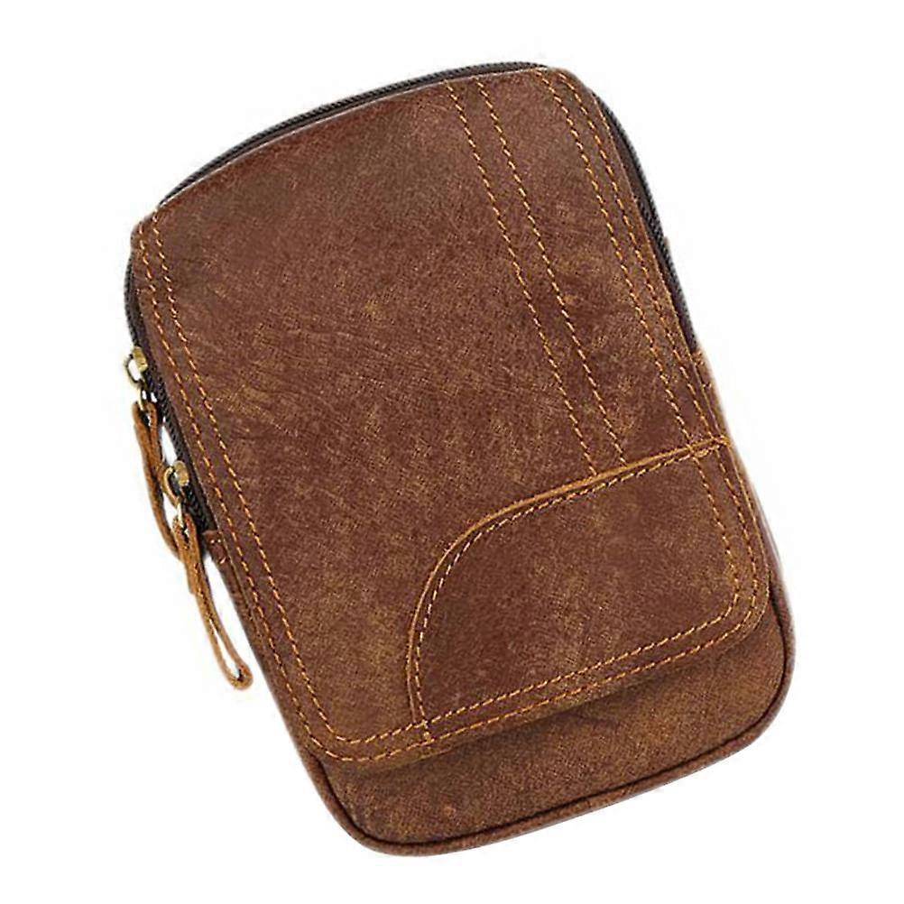 Brown Waist Bag for Storage with Zipper Retro Style for Men Brown