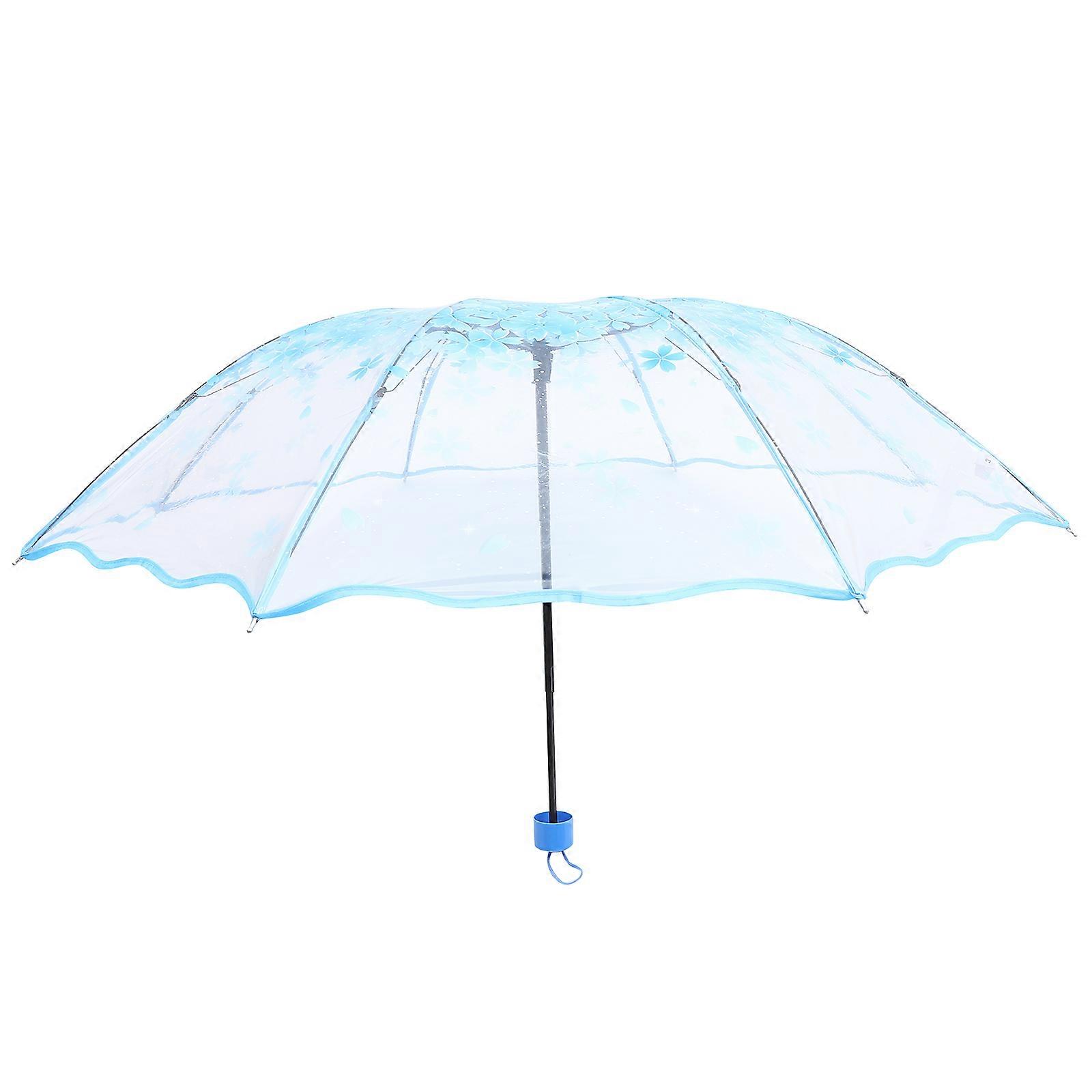 Blue Transparent Umbrella for Outdoor Use Folding Raining Umbrella