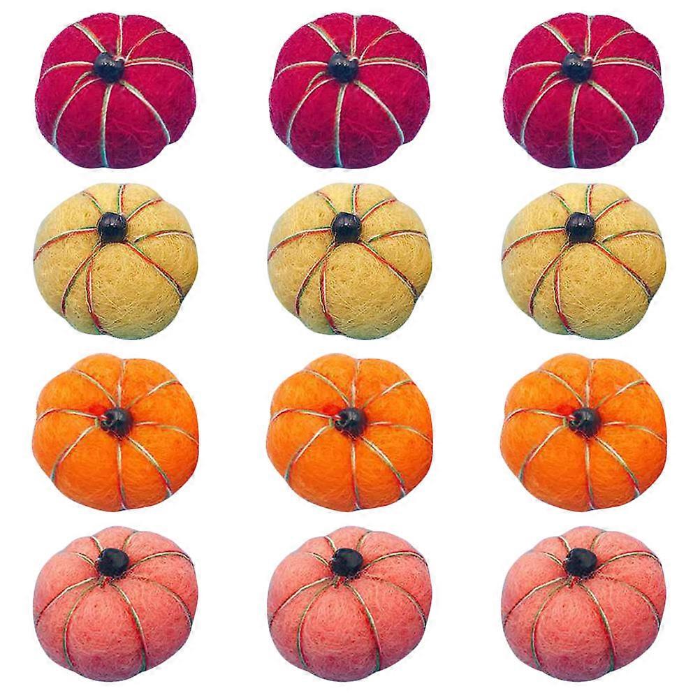 12pcs Felted Pumpkin Ornaments for Thanksgiving, Cute Autumn Home & Party Decor, Durable Felt Pumpkins in Red, Orange, Peach & Yellow for Festive