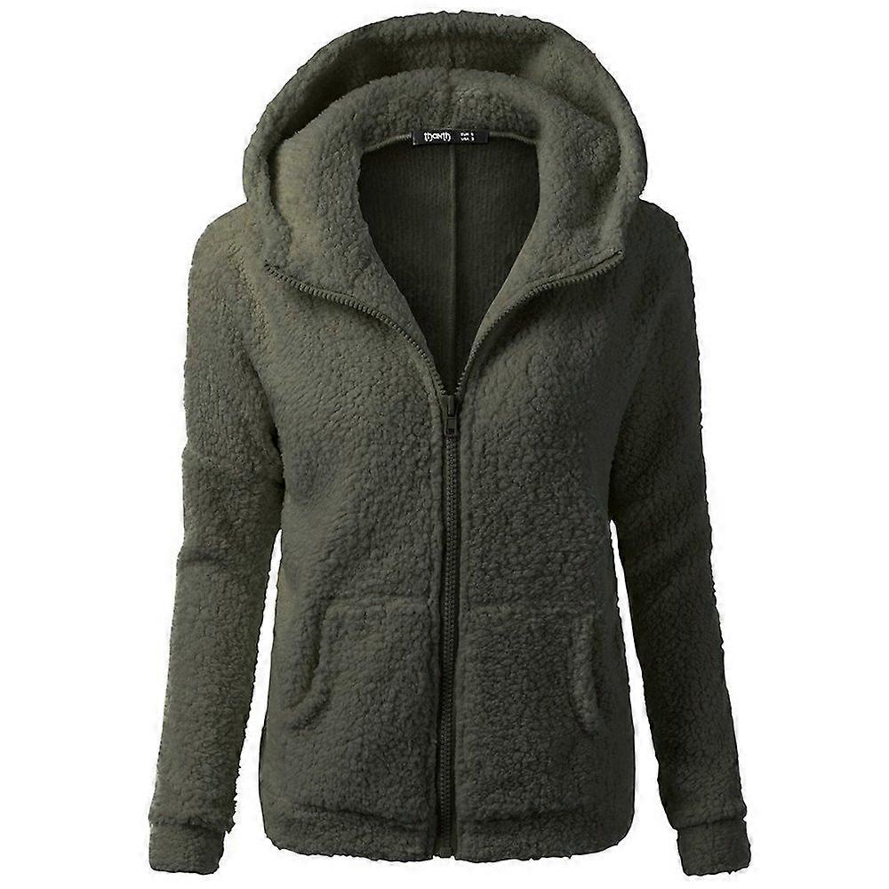 Plush Jacket Winter Coats for Ladies, Retro Solid Color, Long Sleeve Cotton Hoodie, Fleece Lined, Size S Red