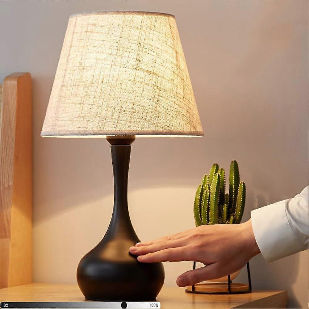 Bedside Lamp Touch Dimmable E27 Metal Table Lamp With White Lampshade, Plug-In Indoor Desk Lamp For Bedroom