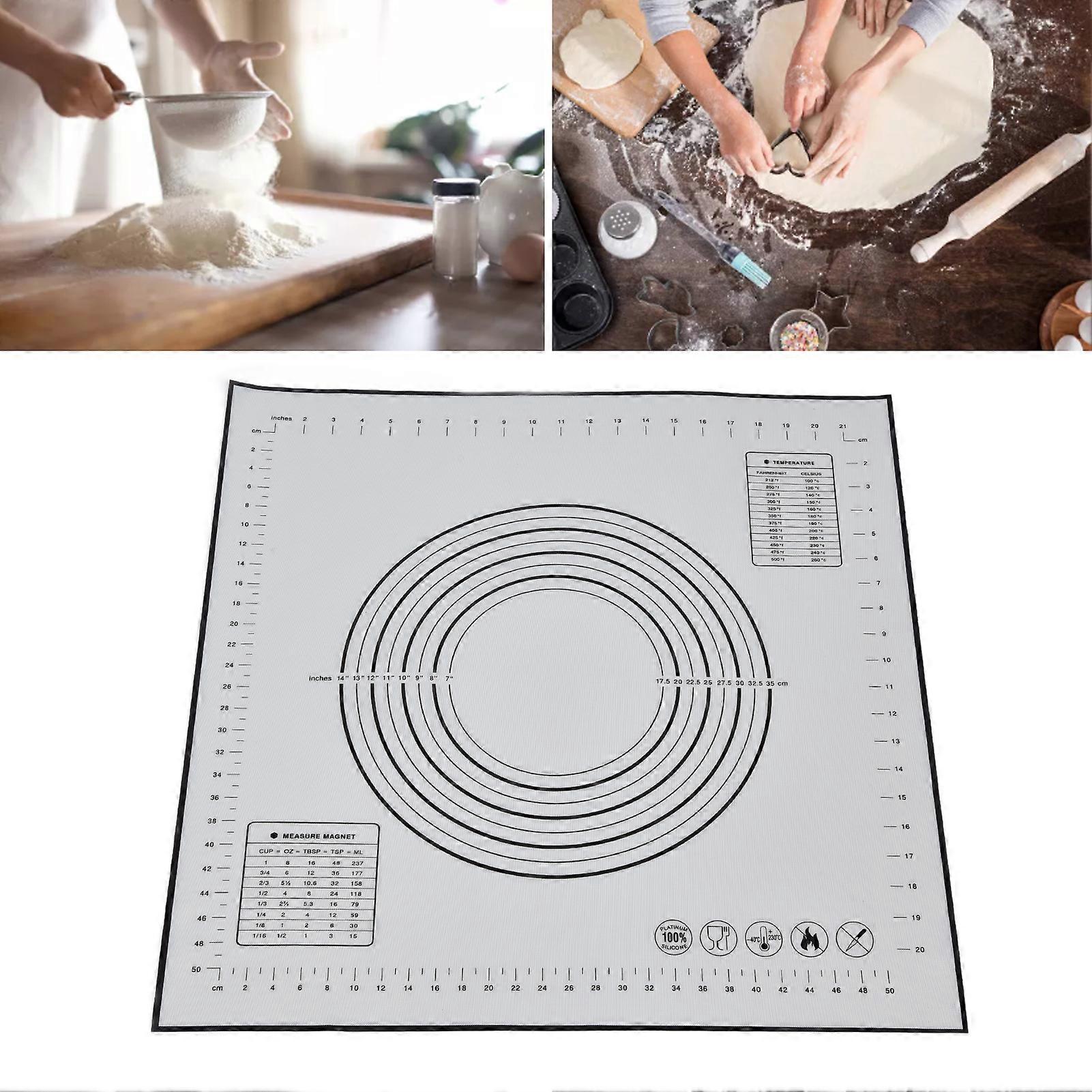 Silicone Pastry Mat 60 X 60cm/23.6 X 23.6in Fondant Mat with Measurement for Rolling Dough BakingBlack 