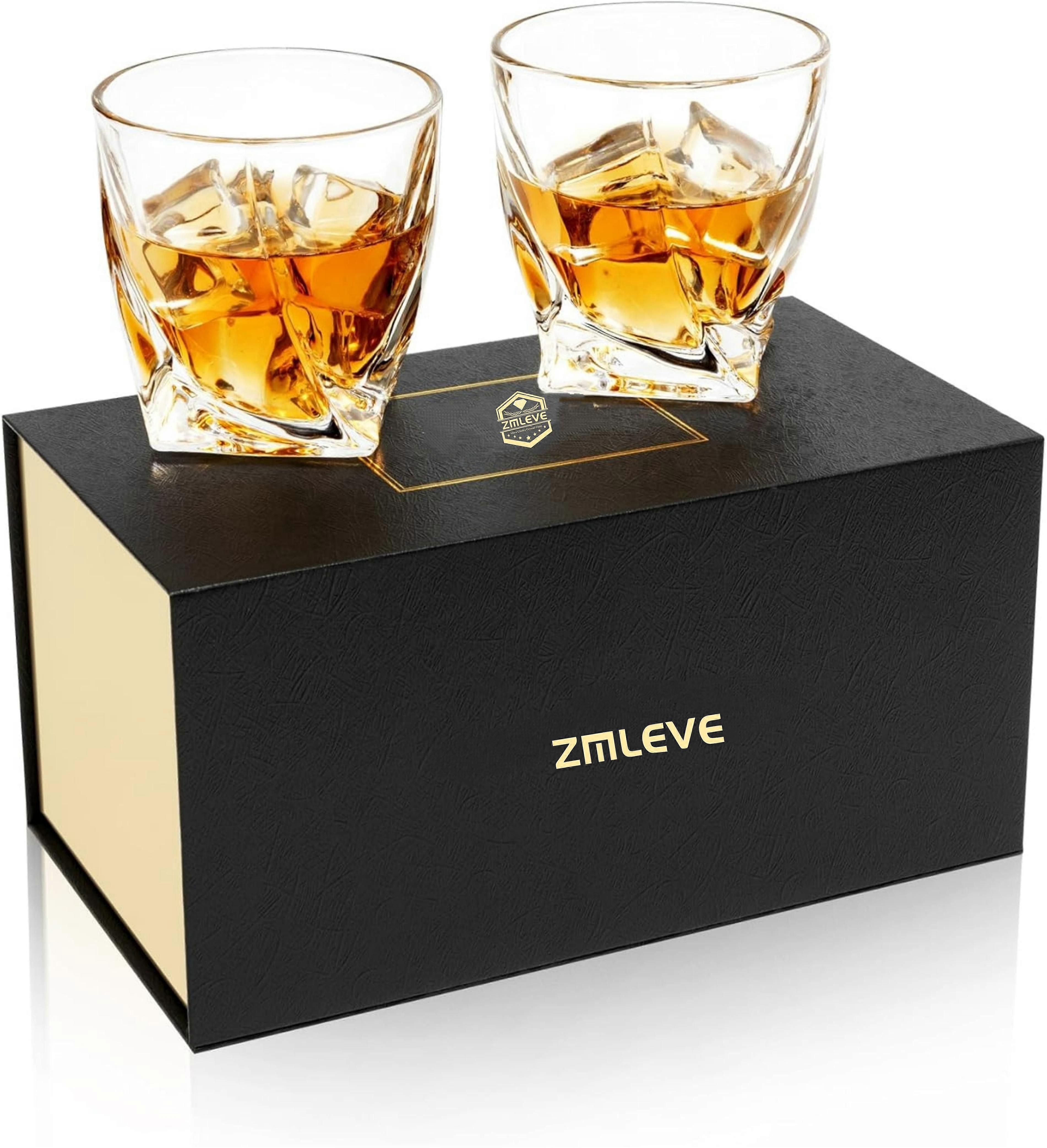 Zmleve Whiskey Glasses for Men, 10 Oz Crystal Bourbon Glass , Old Fashioned Rocks Barware for Scotch Cognac Vodka Cocktail Rum, Whisky Gifts Set for F