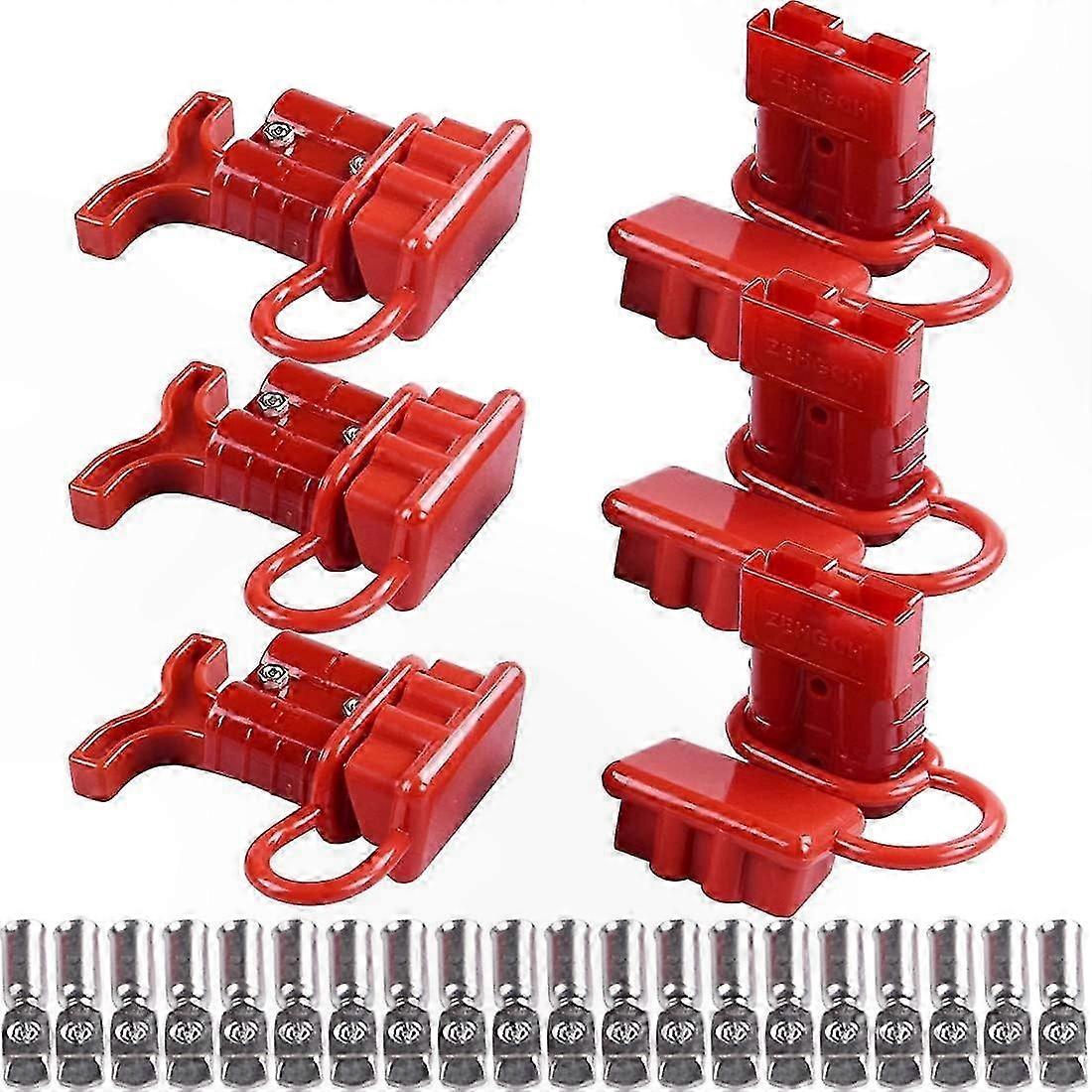 8 AWG 6-Piece 50A Battery Connectors with Quick Release, 3-Piece Power Grip Terminals, and 6 Dust Caps (Red)