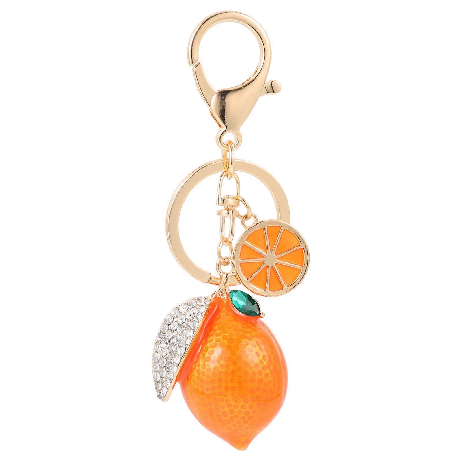 Elegant Lemon-shaped Key Chain Pendant Alloy Rhinestone Inlaid Fruit Keychain