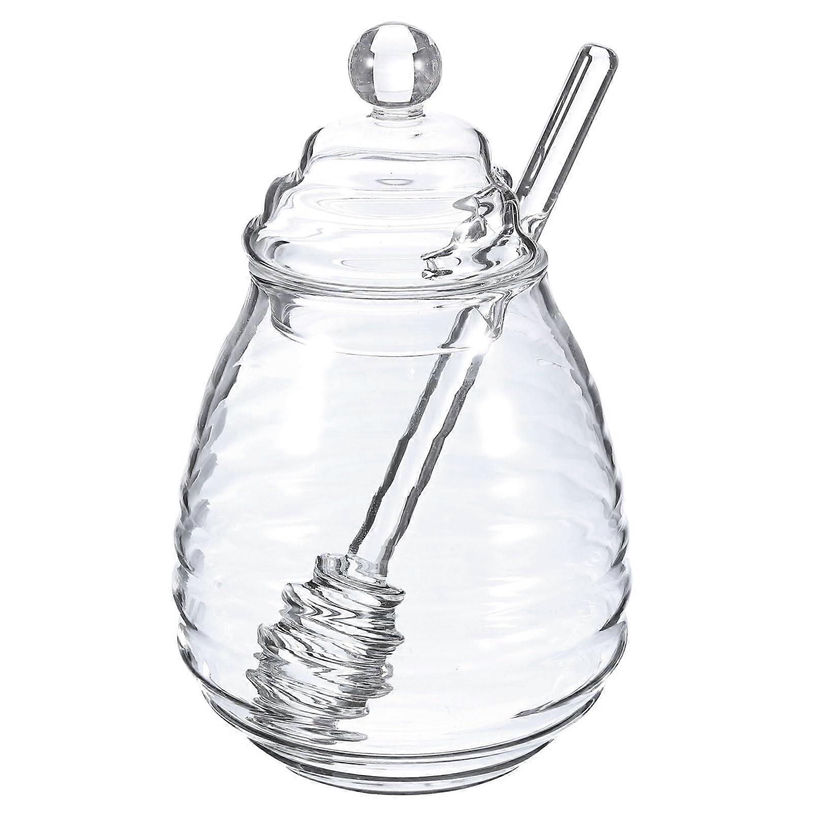 Glass Honey Jar 10oz Honey Dispenser With Glass Dipper And Lid, Glass Honey Pot For Home Kitchen