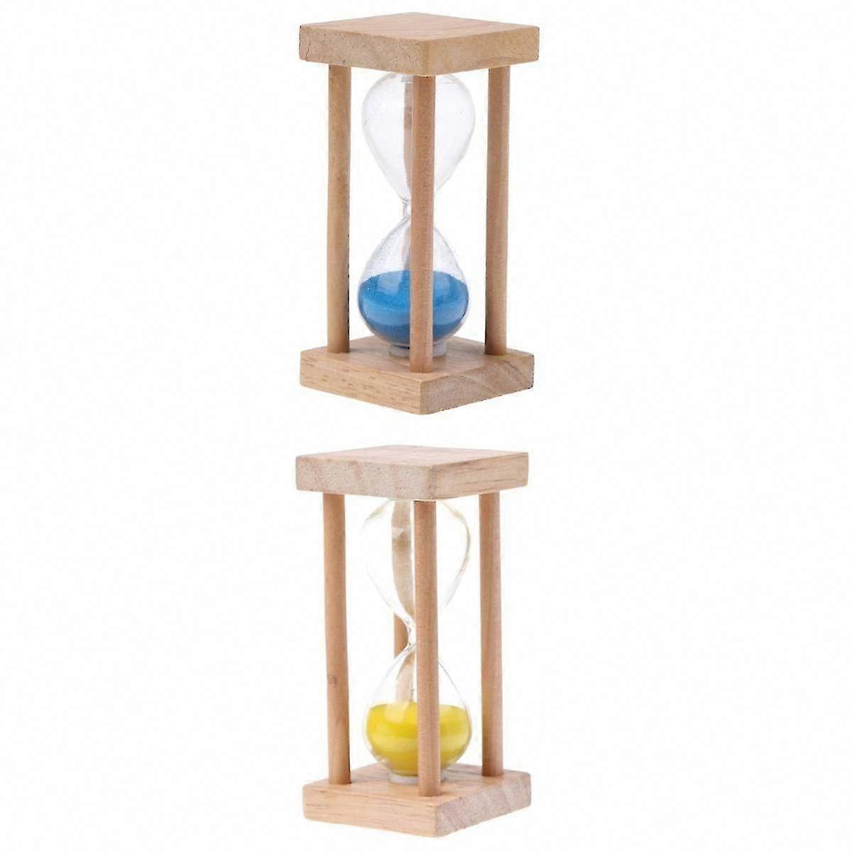 2 Pieces Wooden Square Frame Hourglass Sandglass Sand Timer Clock for 5 Minutes