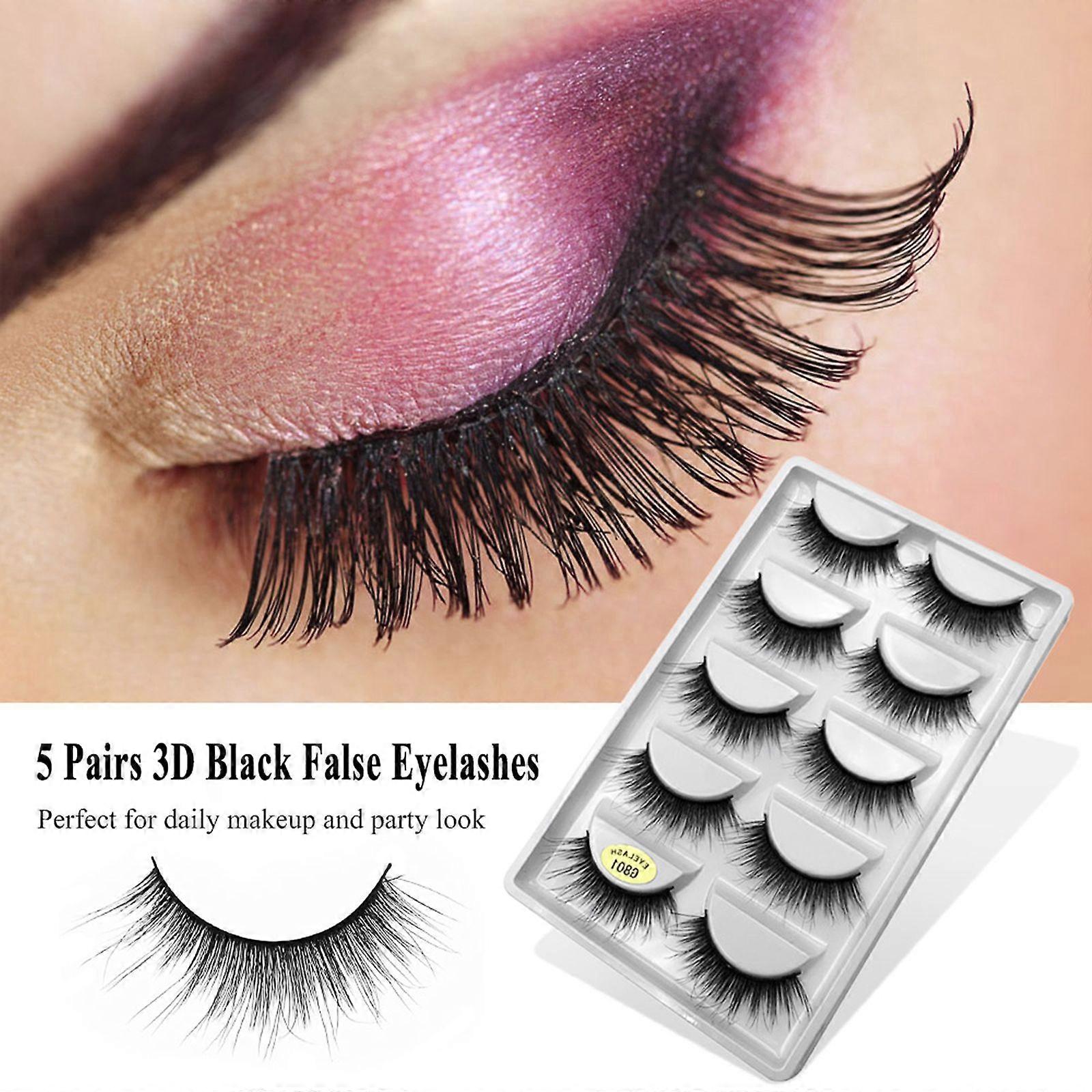 5 Pairs Long False Eye Lashes 3D False Eyelashes Invisible Band Black Eyelash Full Strip Reusable