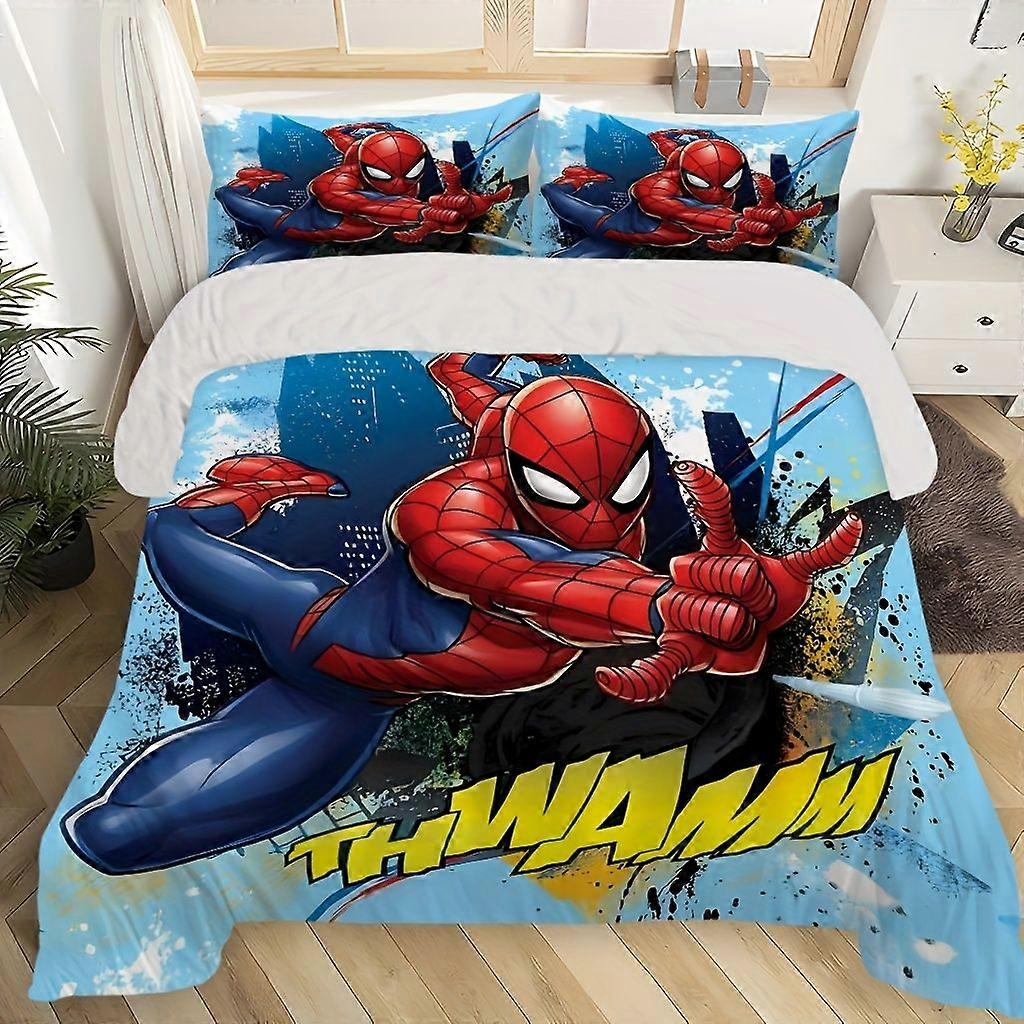 TE309 Marvel Spider-Man 3pcs Bedding Set - Super Soft, Breathable Duvet Cover & Pillowcases, Vibrant Cartoon Design for Bedroom Decor, M