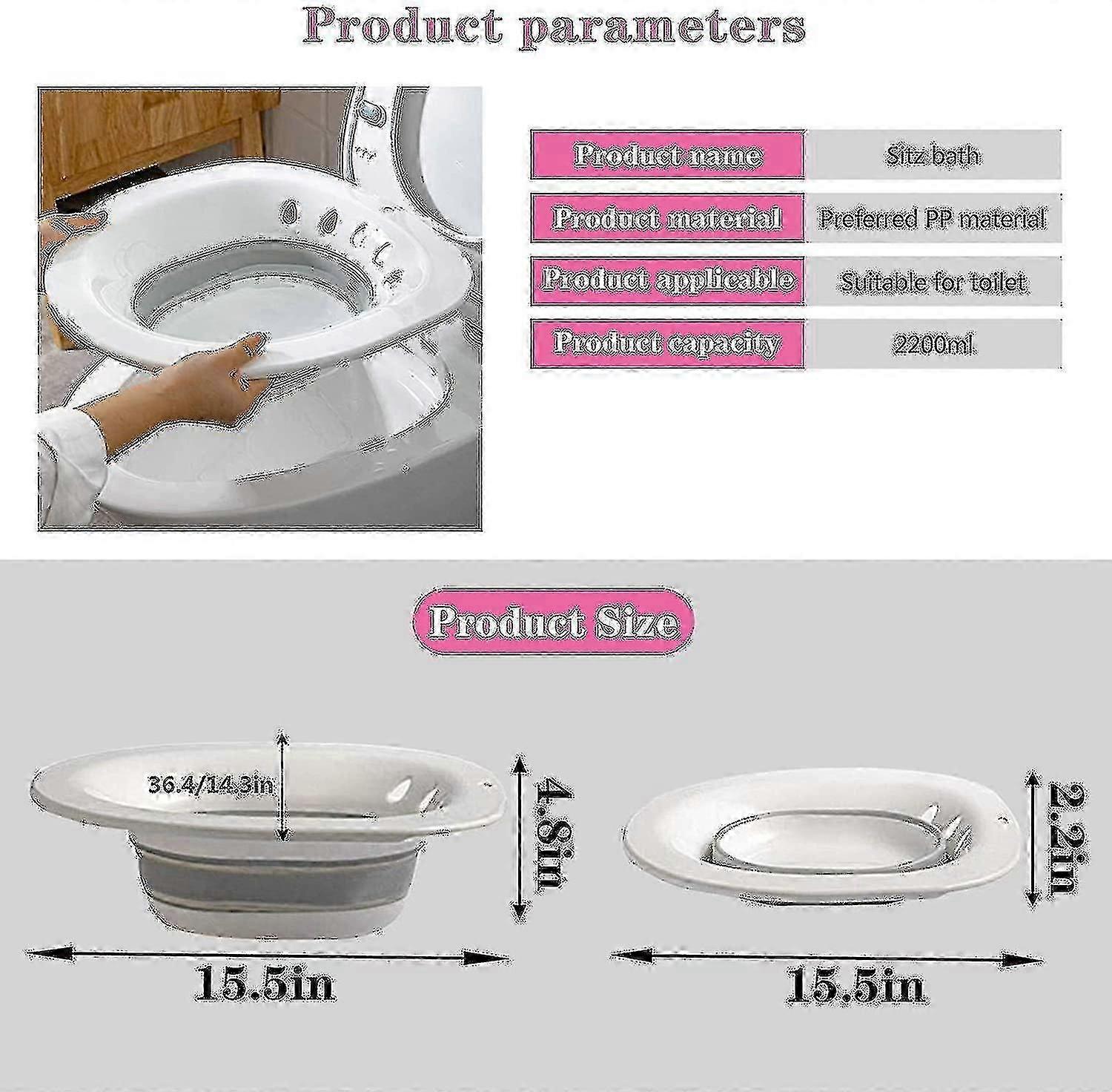 Foldable sitz bath for universal toilets, gray basin for postpartum care