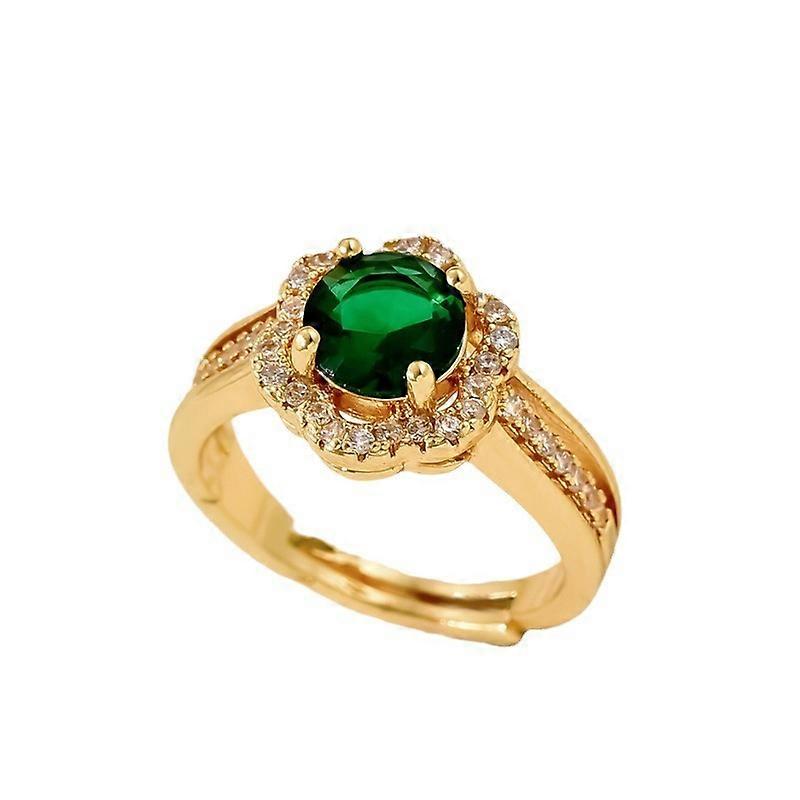 Ring, Women's Plain Circle Emerald Zircon Inlaid Simple Fashionable Index Finger Copper Ring