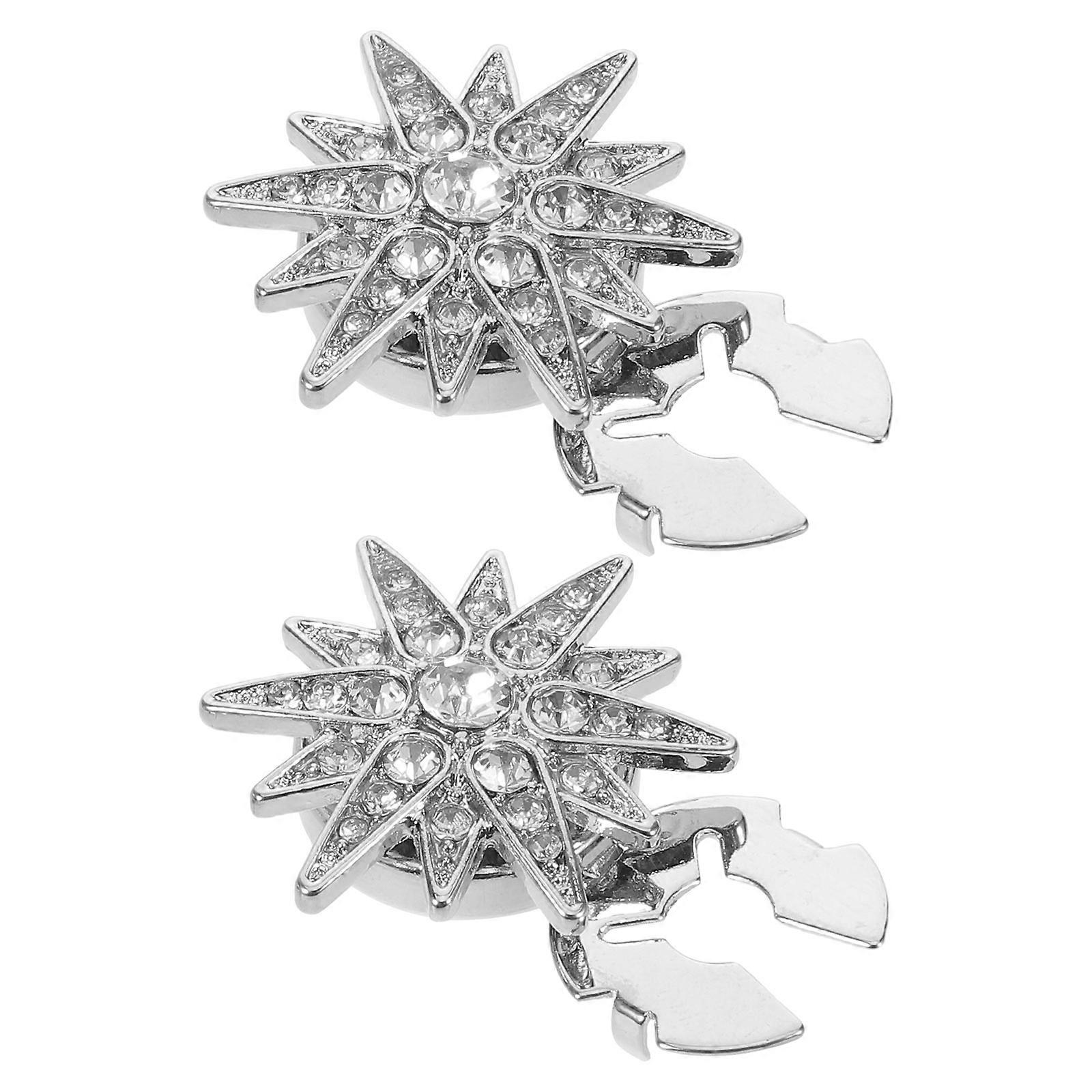 Metallic Star Shape Button Covers for Decoration 2Pcs Clip-on Rhinestone Accessories