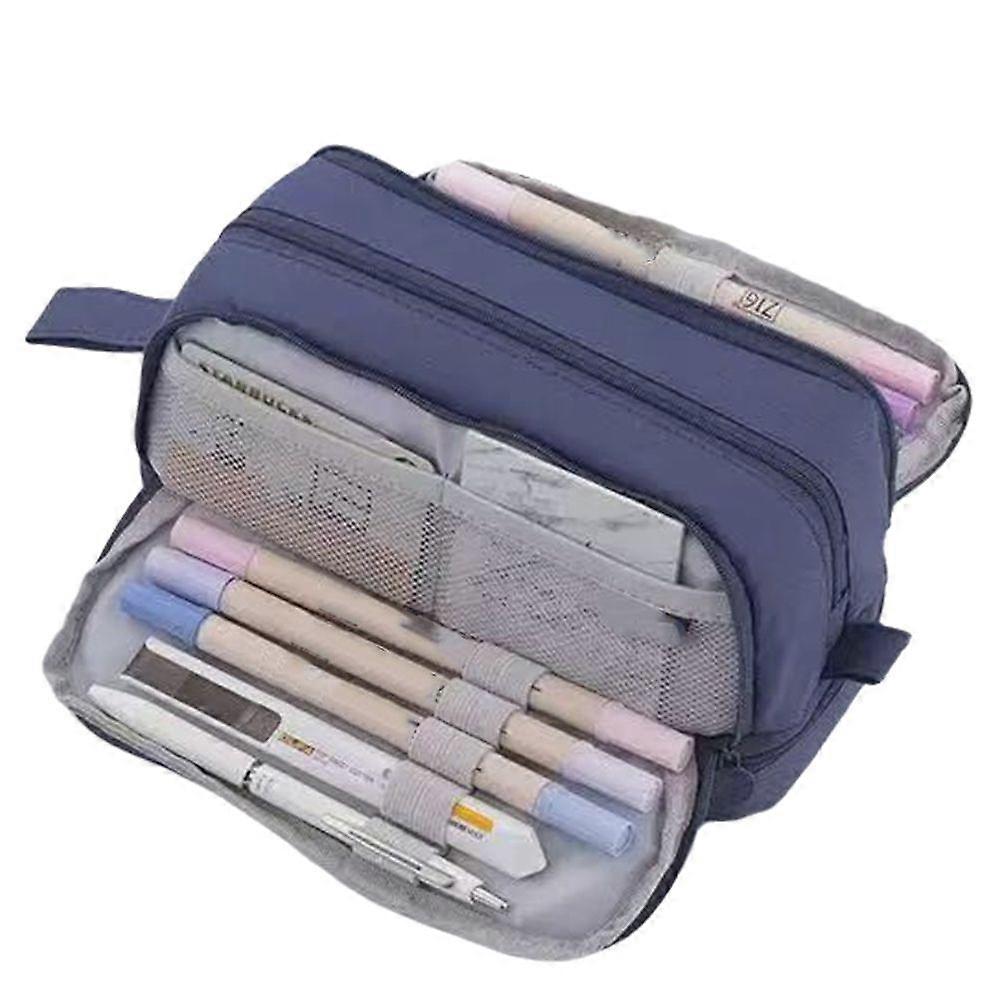 Large Capacity Four-Opening Pencil Case Popular Pencil Case Uniform Pencil Case Multi-Function Simple Solid Color A