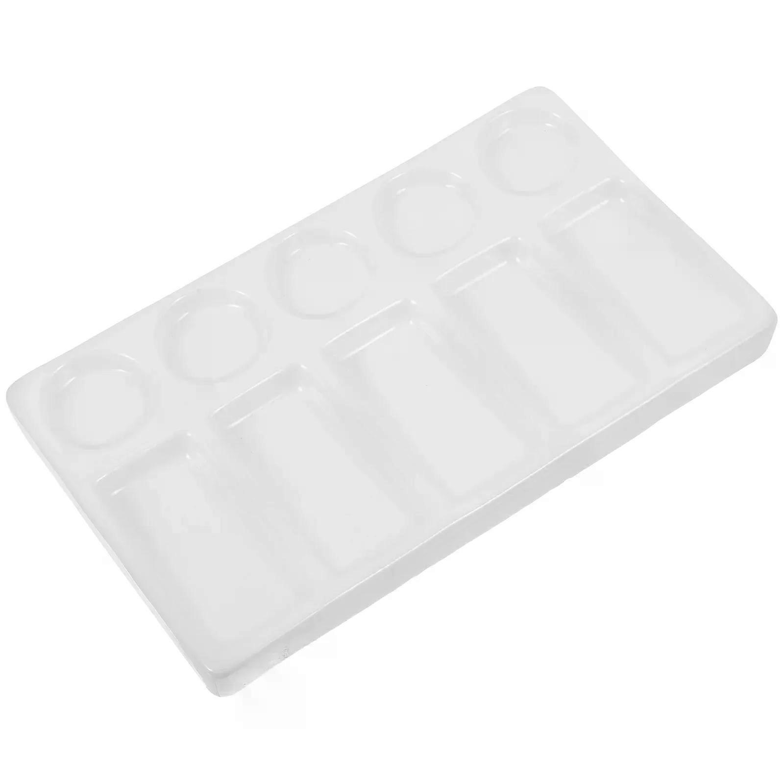 White Rectangular Plastic Palette 5 Round Wells Smooth Easy Clean Pure White Surface Super Mixing Plate For Gouache