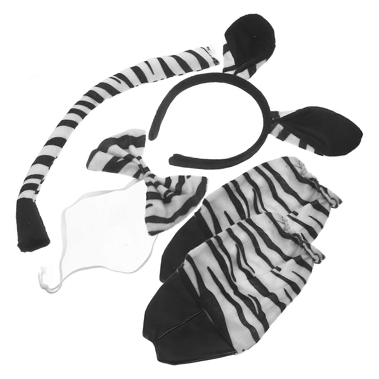 Zebra Role-Playing Costume Set with Headband Bow Tie Tail and Gloves 4Sets