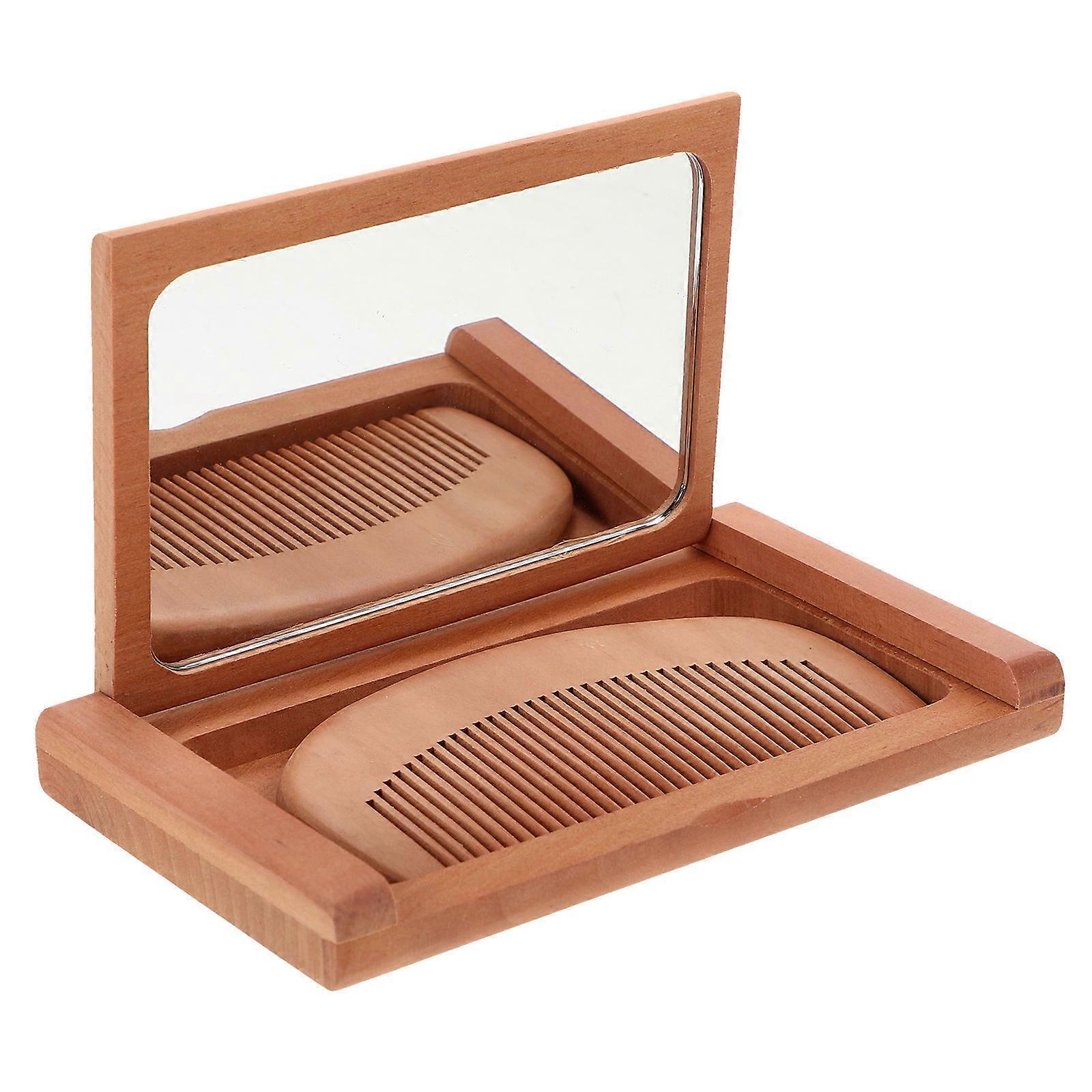 Compact Makeup Mirror Wood Frame Vintage Foldable Mirror with Comb 2Pcs