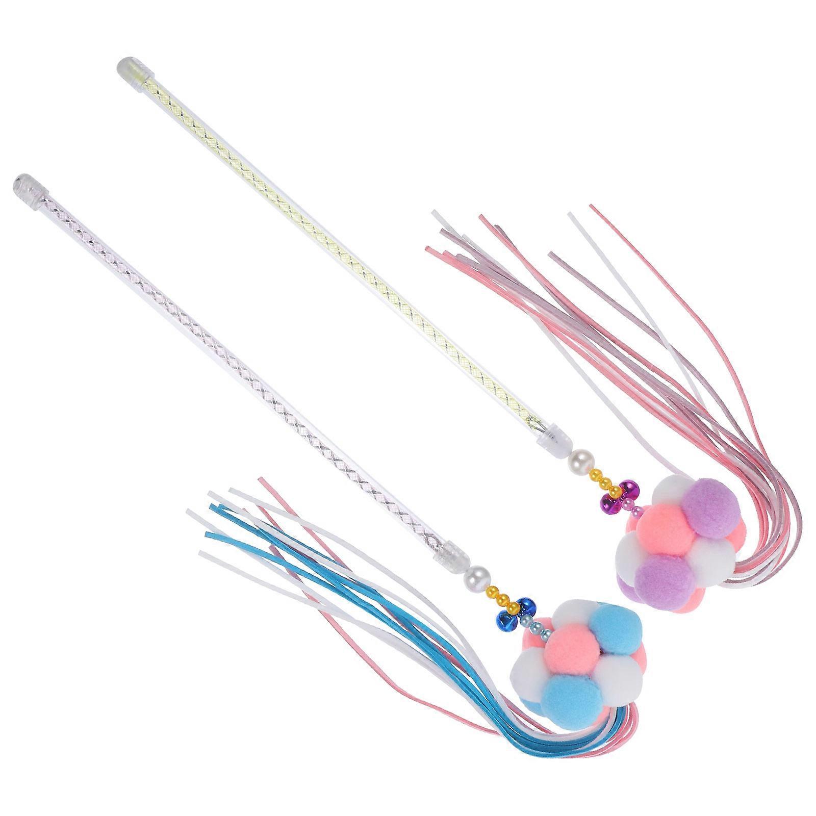 Cat Teaser Stick Toy 2Pcs Interactive Play Accessory Assorted Color Durable Household Use