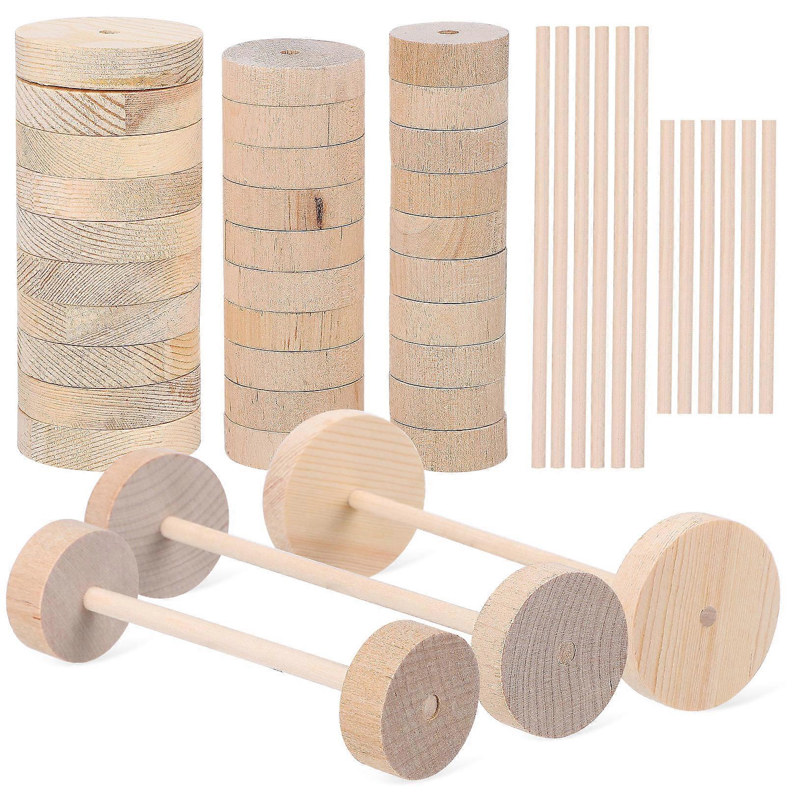 Craft Wooden Wheels and Stick Kit for Decoration with 3Sets Accessories