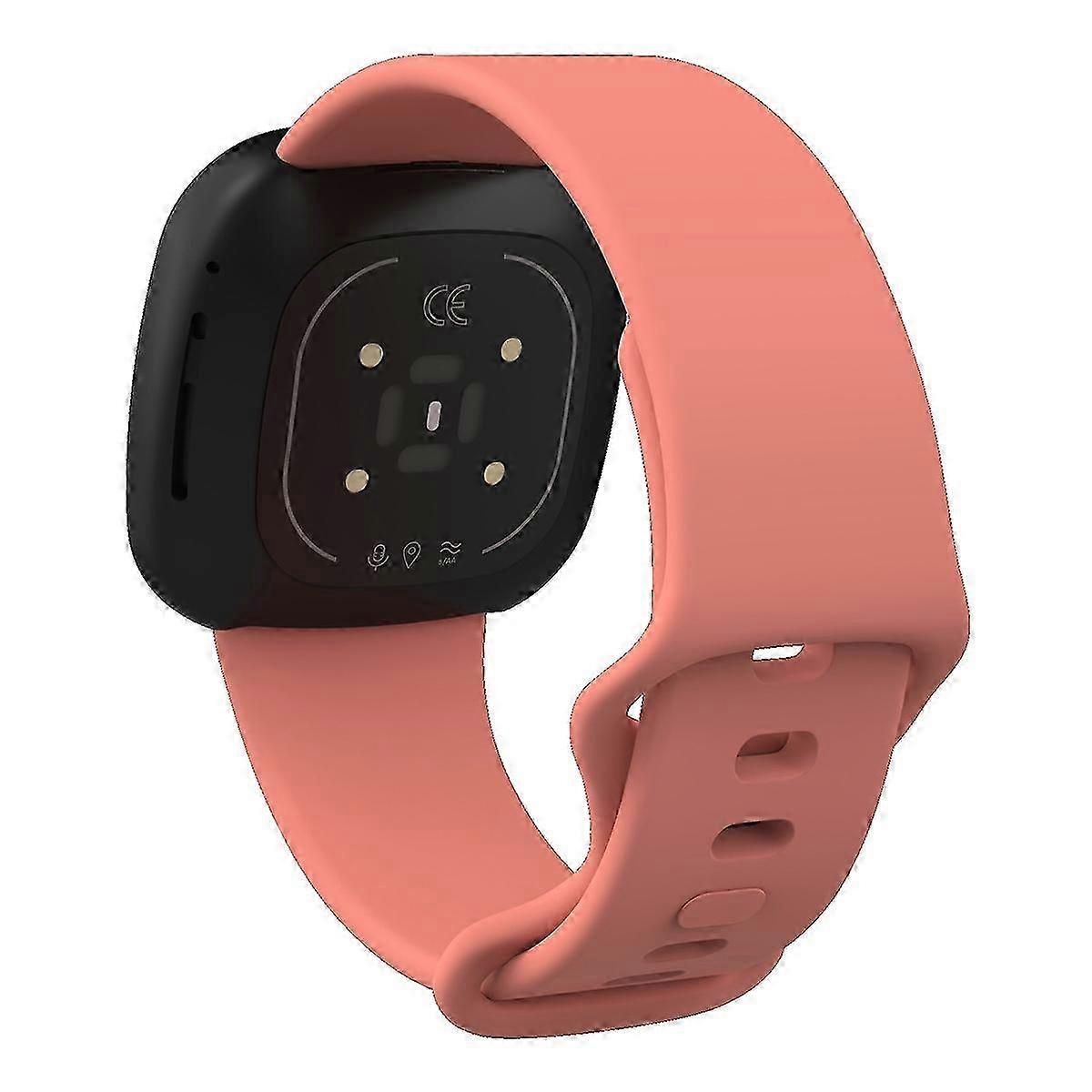 For Fitbit Versa 4 Sense 2 Silicone Watch Band Solid Color Adjustable Wrist Strap, Size: S - Deep Pi