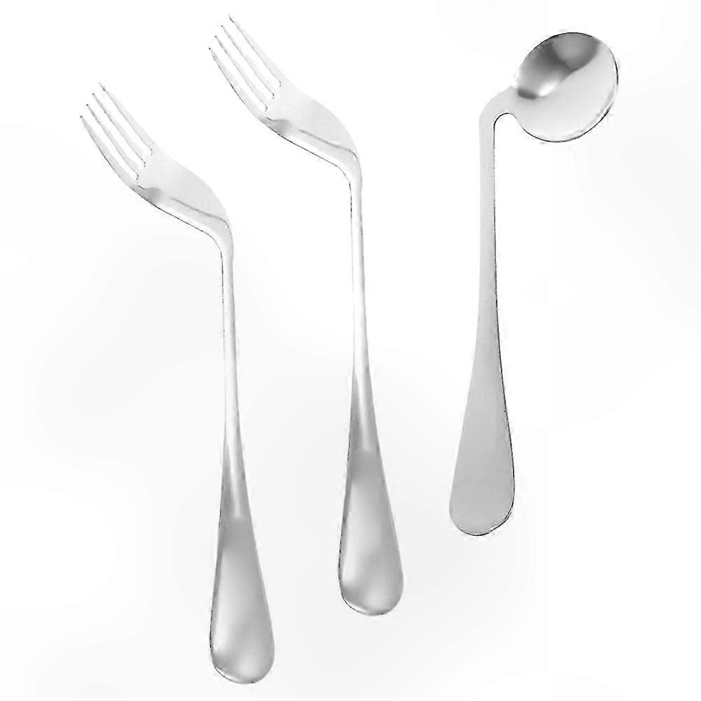 Ergonomic Angled Spoon and Fork Set for Elderly, Lightweight Utensils for Easy Feeding