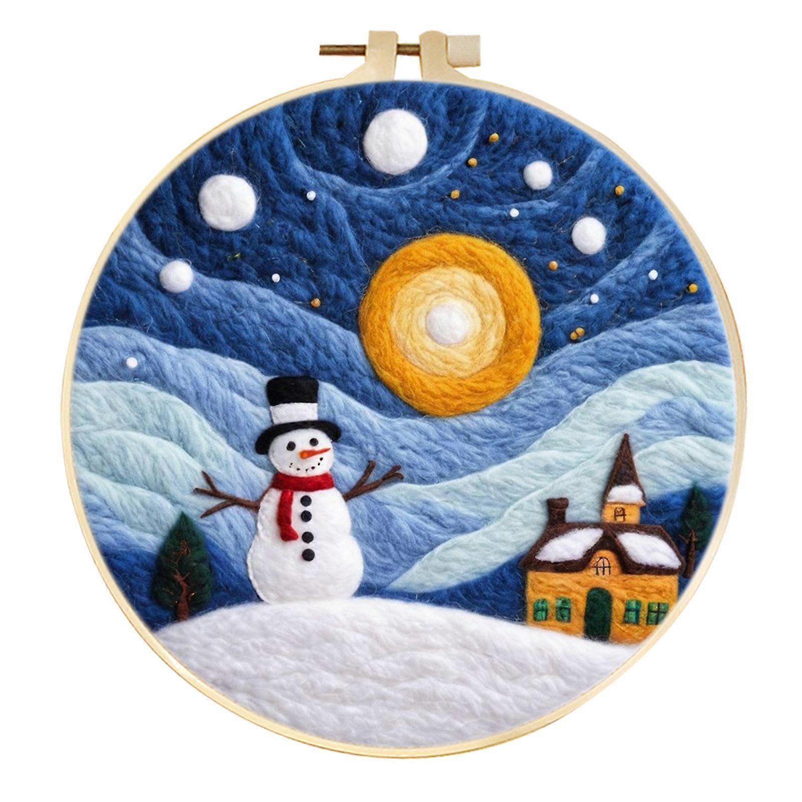 Christmas Needle Felting Kit Holiday Felt Painting Set for Beginners Starter Needle Felting DIY Craft Kit with Pad Needles Wool Decorative Frame