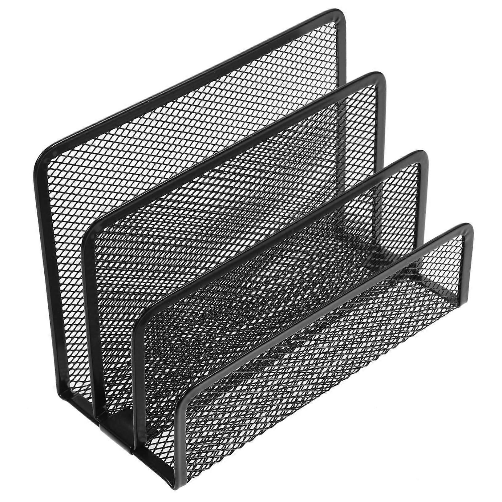 Metal Mesh Desk Organizer Vertical Compartments File Folder Rack Magazine Holder Letter Storage