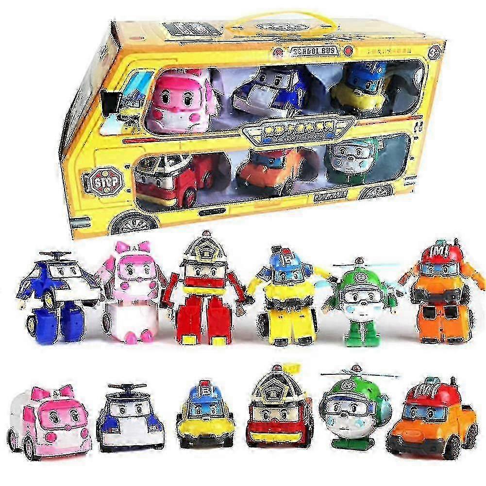 6 En 1 Animation coréenne Dessin animé Robocar Poli Transformation Robot Voiture Jouets Set_lp
