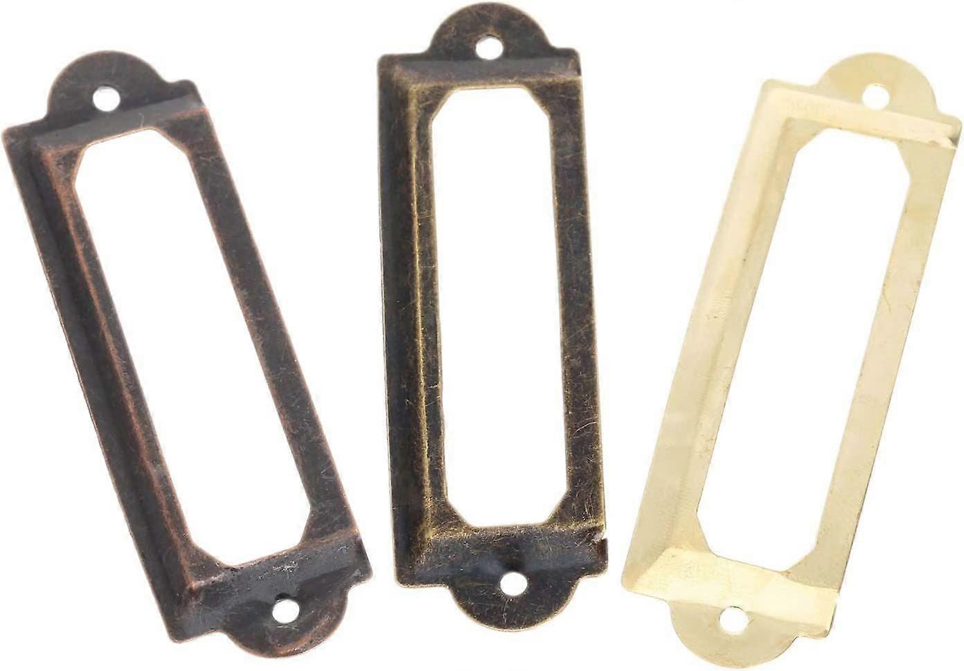 Cabinet Hardware  Antique Brass Golden Iron Label Pull Frame Handle File Name Card Holder for Furniture Cabinet Drawer Box Case Bin   Green Bronze)12p