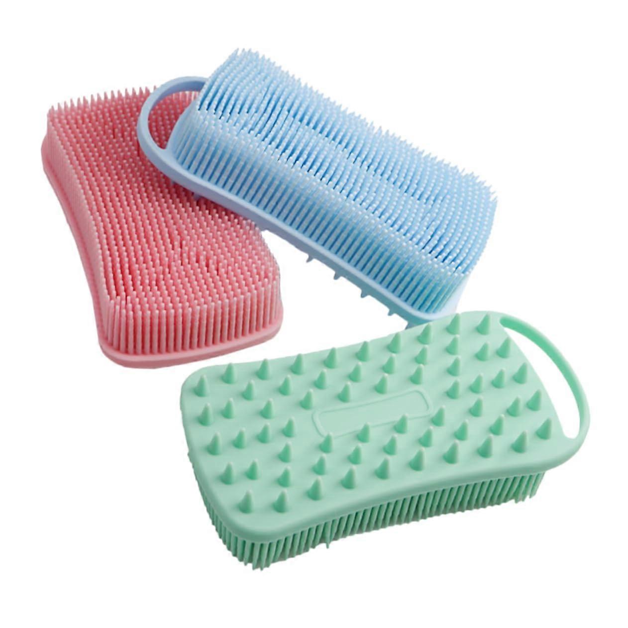 3pcs Square DoubleSided Silicone Bath Brush Back Scrubber Set For Shower Exfoliating Body Clean