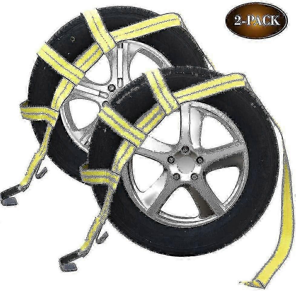 Over-the-Wheel Tire Tie Down Straps with Flat Hook & Net for Dolly Baskets, Small to Medium Tires