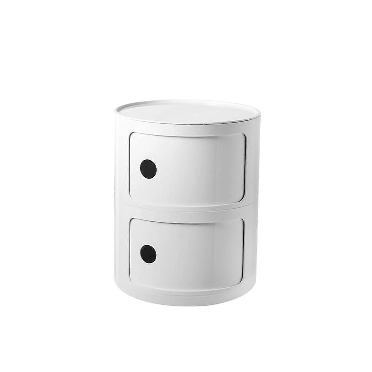 Modern Nordic Bedside Table with Round Design and TwoTier White Side Cabinet for Bedroom Decor