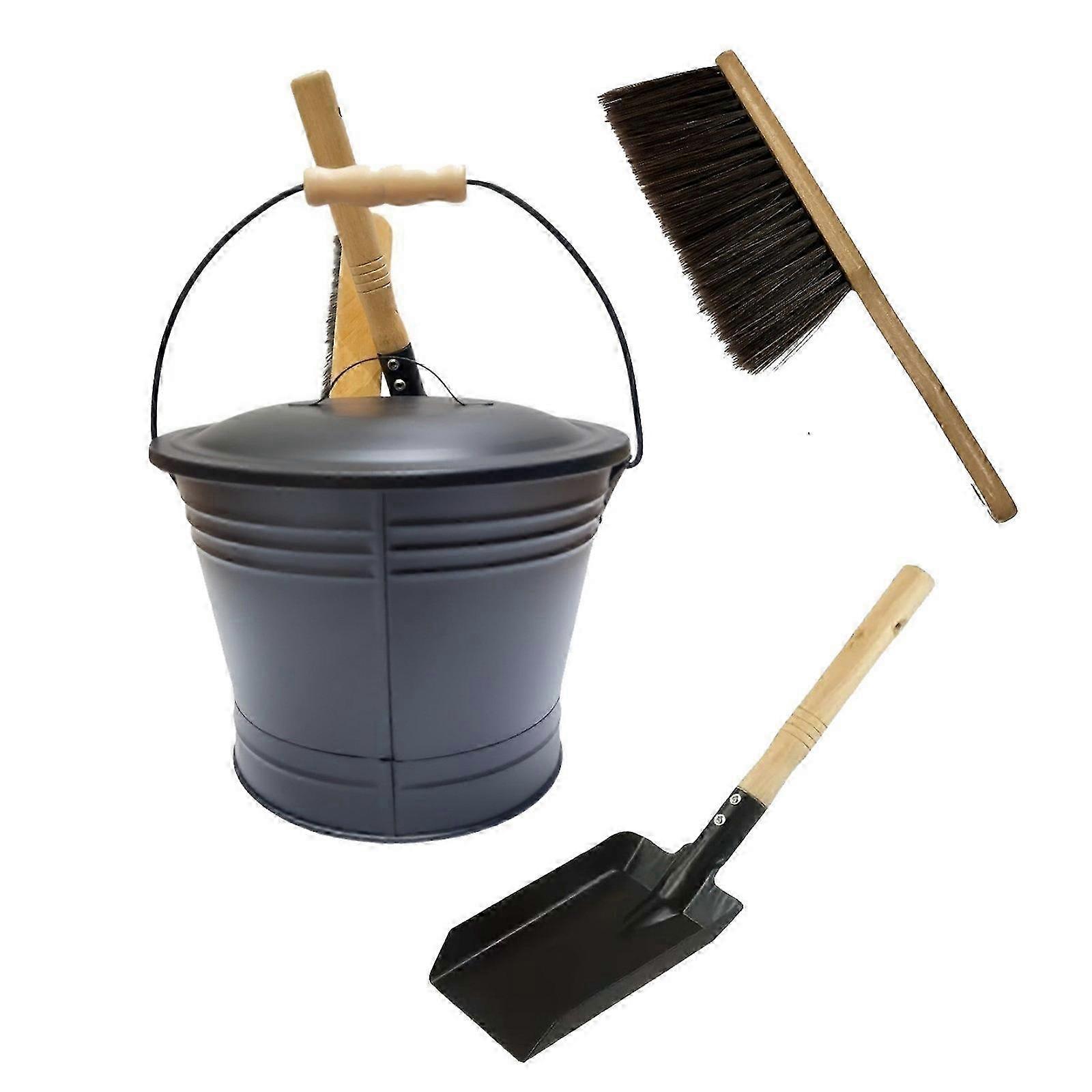 25-26 Portable Fireplaces Ashes Cleaning Tool Set Including Bucket Shovel Broom Fireplaces Ashes Bucket with Lid Easy to Use Multicolor
