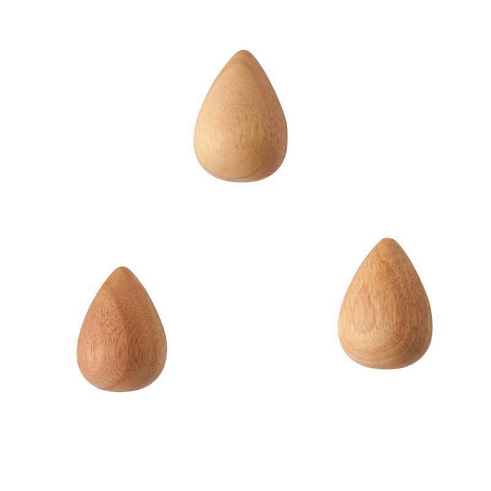 Lot de 3 crochets muraux en bois en forme de goutte d'eau - Porte-serviettes et porte-manteaux en bois naturel pour salle de bain, compatibles avec les crochets