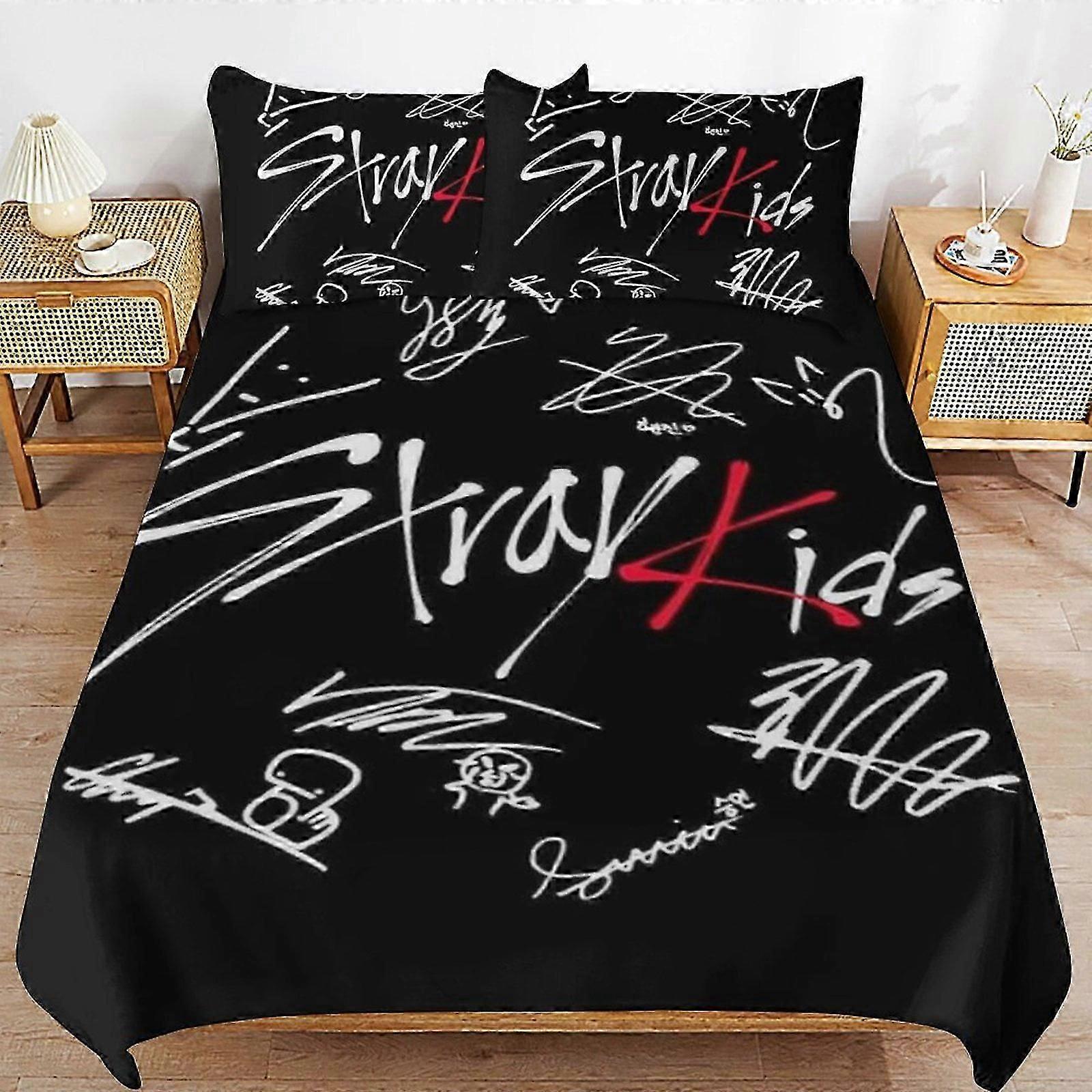 Bedding set WM434 Stray Kids Bedding Set Duvet Cover Comfortable and Lightweight Cartoon Bedding 3 Piece (Multiple sizes to choose from)  SW434