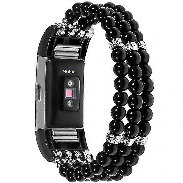 For Fitbit Charge 2 Two Rows Trendy Pearl Bracelet Replacement Strap [DB] W yc