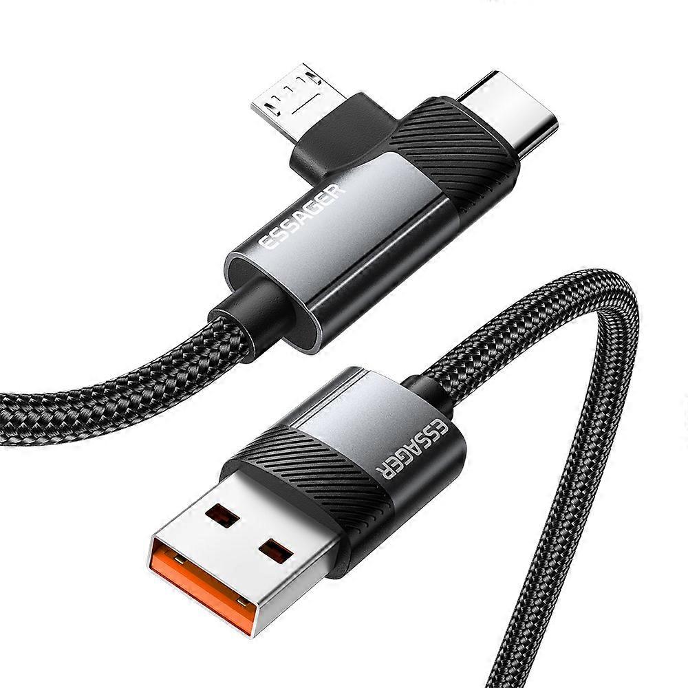 ESSAGER 0.25m USB-A to USB-C / Micro 480Mbps Data Sync Cord 7A 100W Fast Charging Cable