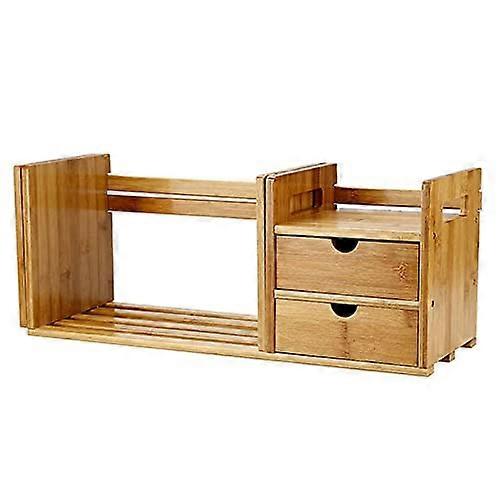 Tabletop Bookcase with Drawer, Expandable Desk Bookshelf Organizer for Office and Home Storage