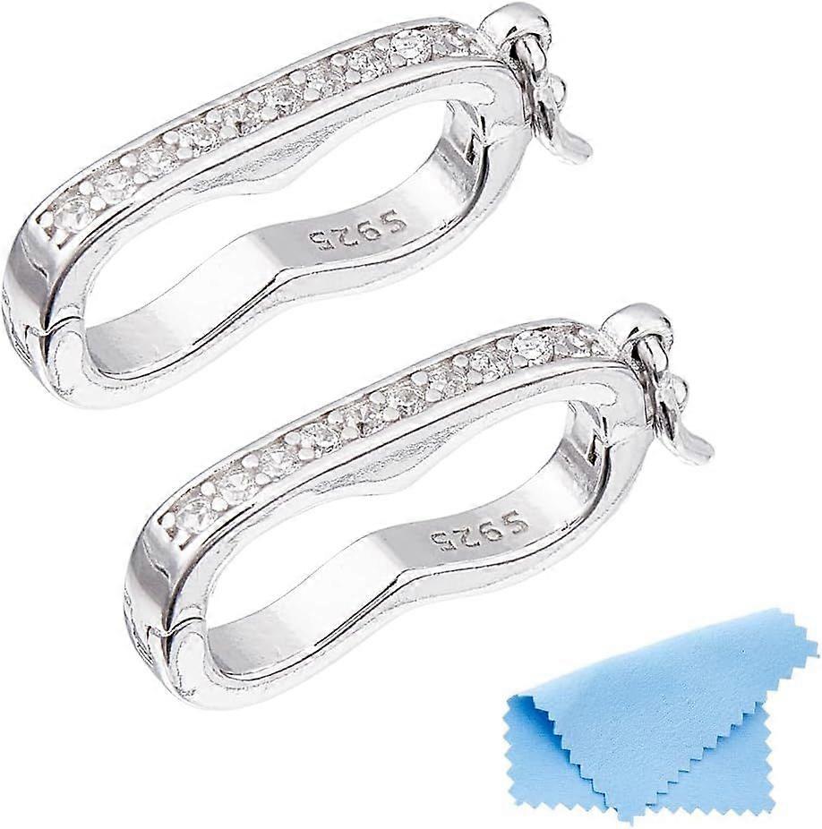 2Pcs Necklace Shortener Clasps Bulk 925 Sterling Silver Pearl Enhancer Clasps Rhinestone Bracelet Extension Clasp Openable Zirconia Clasp for Necklace