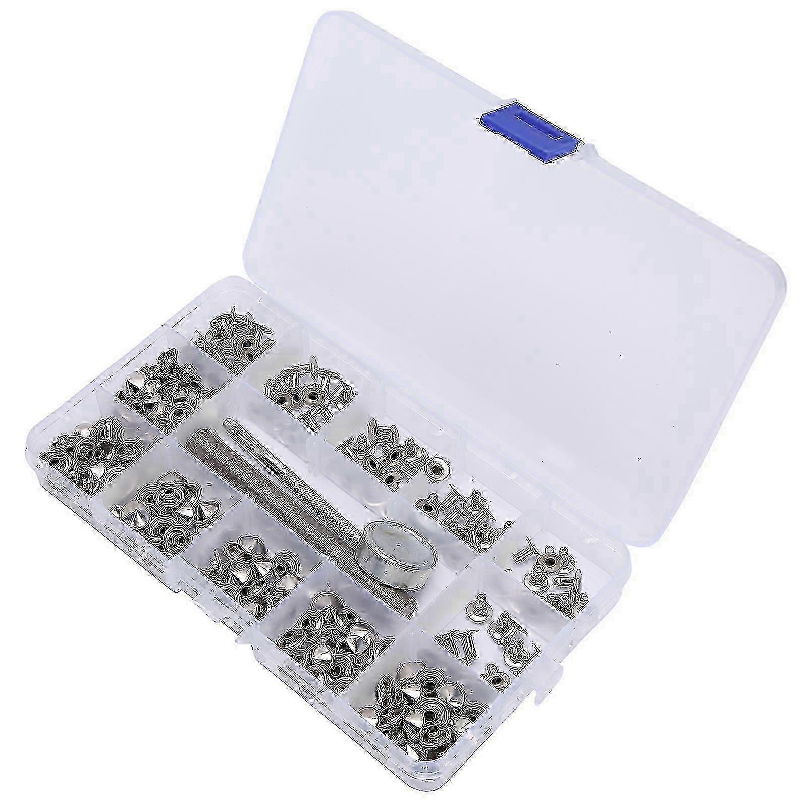 w Leather Rivets Round Pointed Double Cap Aluminum Alloy Snag Kit with Punch Installation Tool