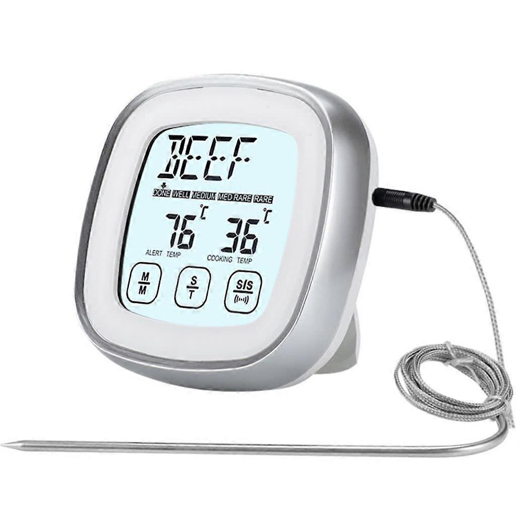 Large LCD Meat Thermometer with Stainless Steel Probe, Digital Cooking Thermometer for BBQ Grill Smoker Oven with Timer and Temperature Alerts