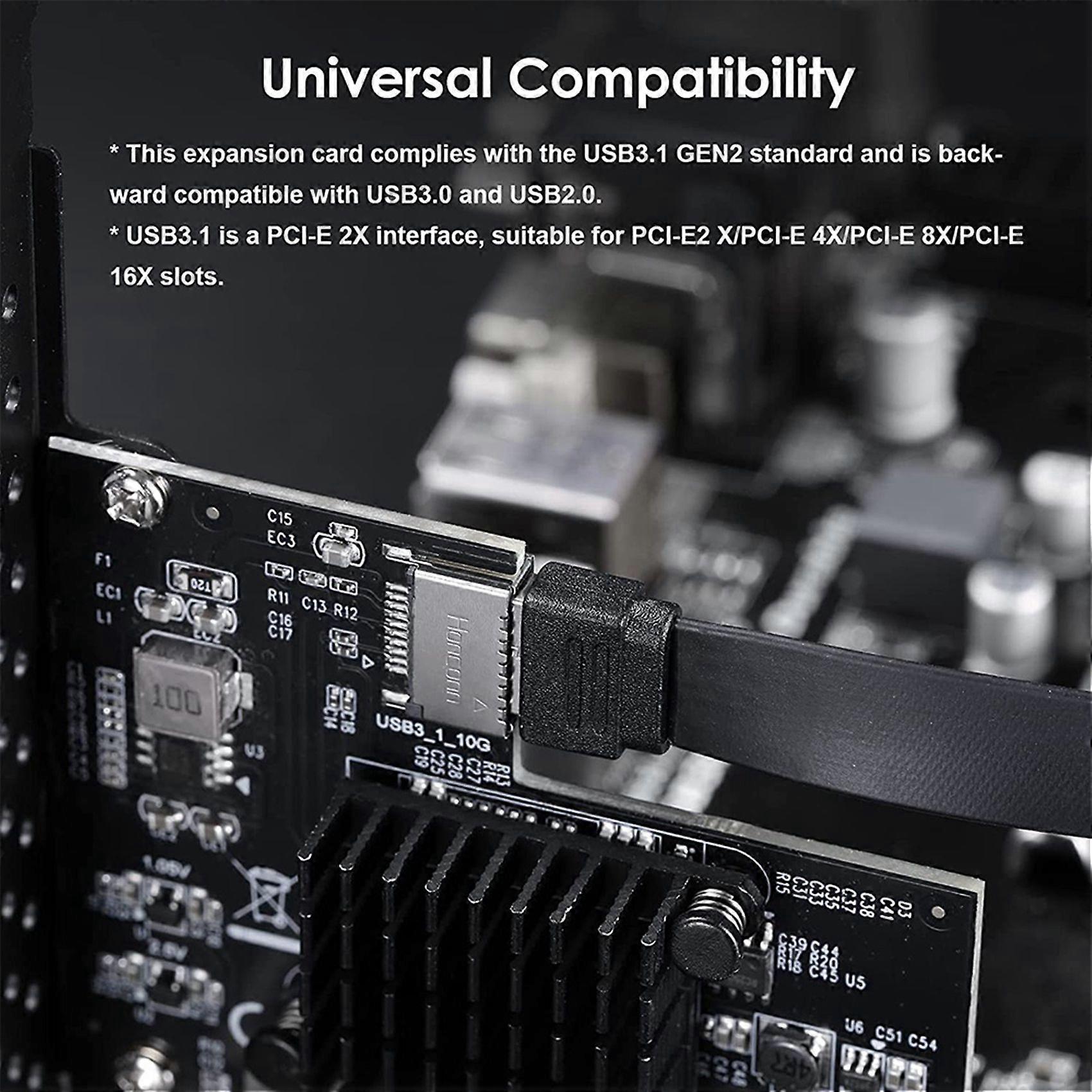 2X PCI-E 2X to USB3.1 A-Key Gen2 Front Type-E Expansion Card,10Gbps Type-E 20-Pin Front Panel Connector Riser Card